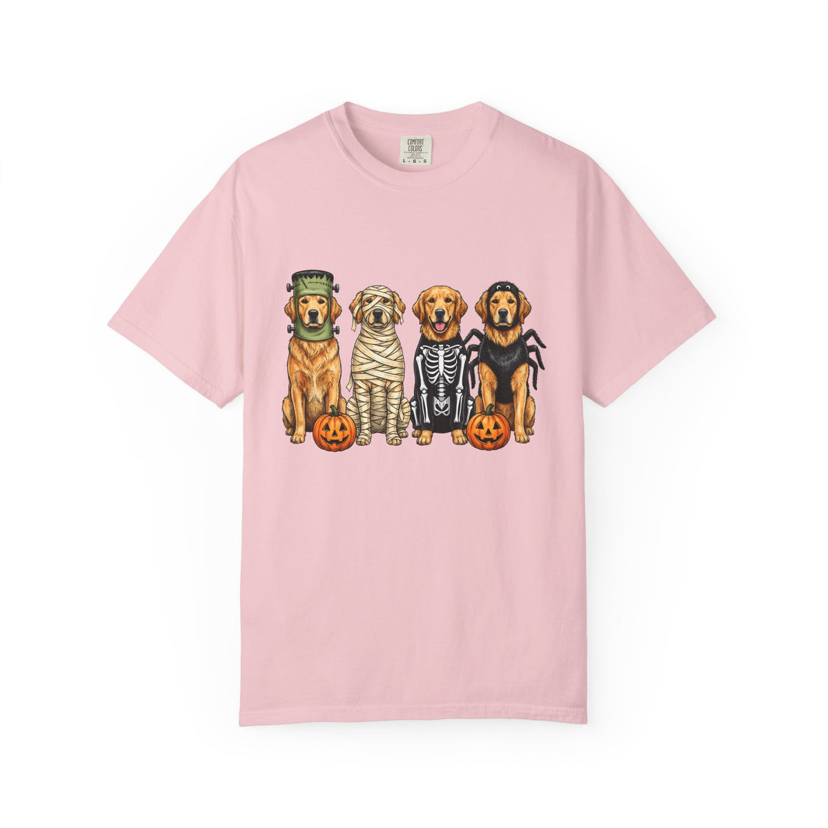 Golden Retriever Puppies Shirt Dog Spooky Gift Women Sketch Tee Puppy T-Shirt Dog Fan Pup Drawing Horror Graphic Retro Jack O Lantern Tshirt