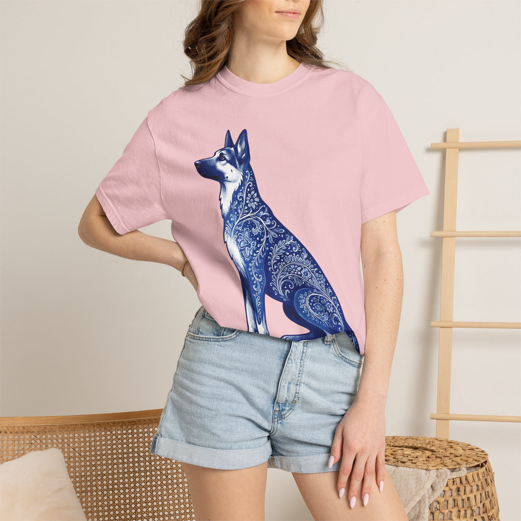 German Shepherd Shirt Dog Animal Gift Women Boho Tee Alsatian T-Shirt Dog Fan Canine Tshirt Creature Graphic Vintage Floral Tshirt