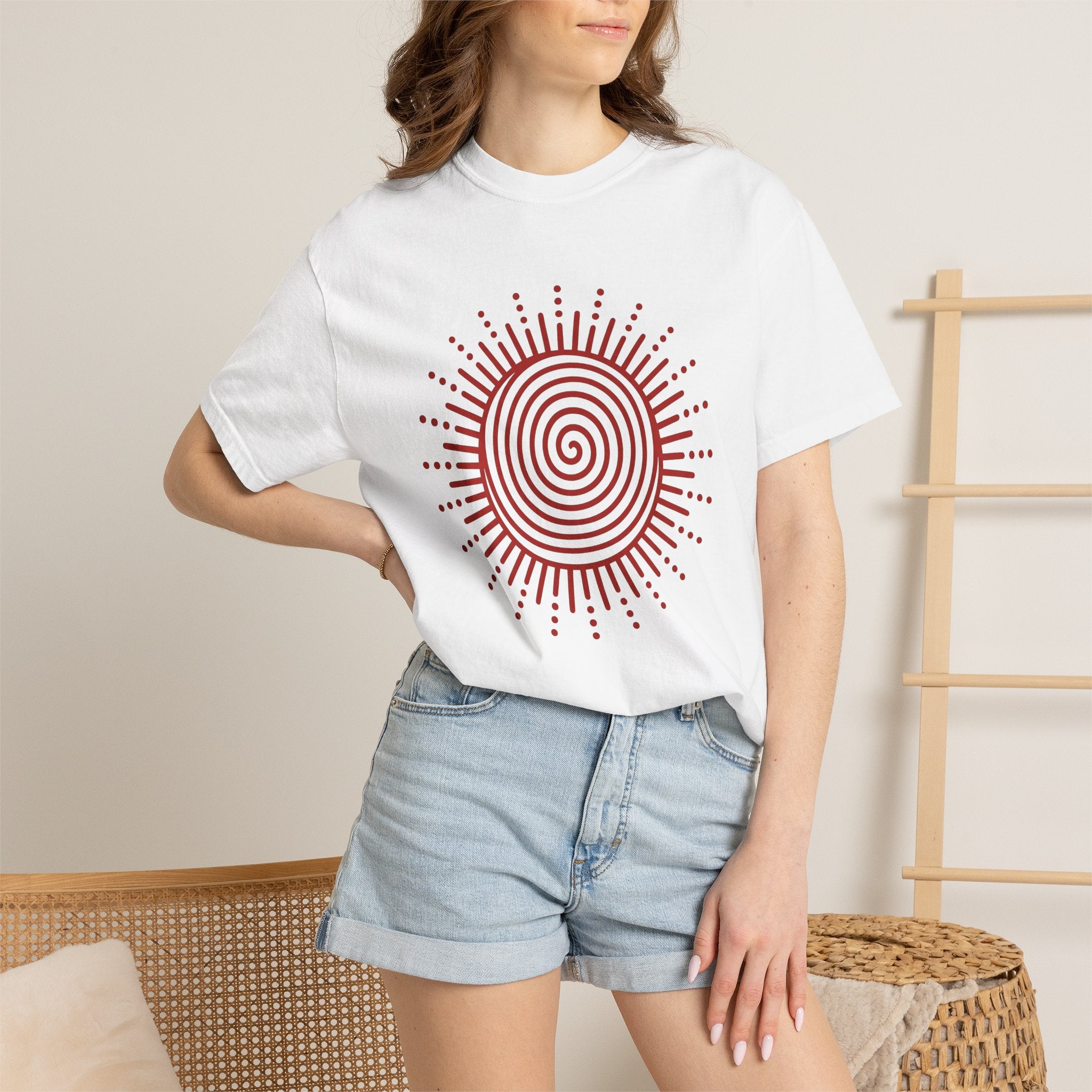 Sun Curve Shirt Boho Pattern Gift Women Tribal Tee Solar T-Shirt Bohemian Fan Ethnic Tshirt Design Graphic Clean Spots Tshirt
