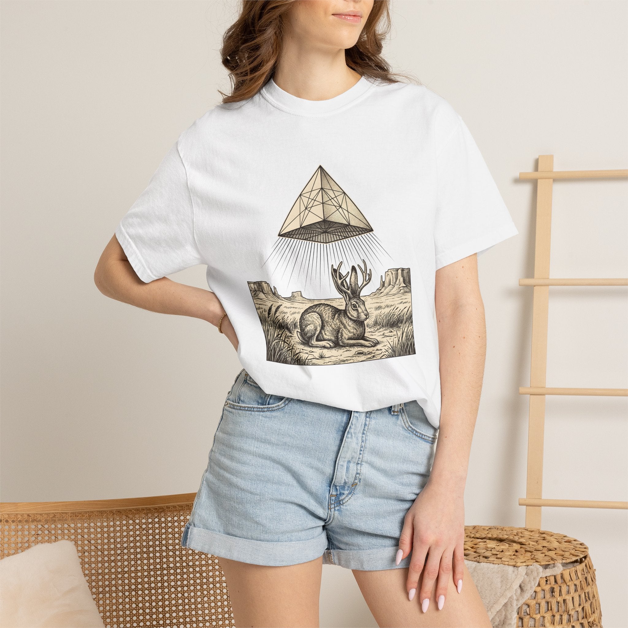 Jackalope Shirt Mystical Animal Gift Women Boho Tee Antelope T-Shirt Spiritual Fan Bohemian Tshirt Creature Graphic Vintage Pyramid Tshirt