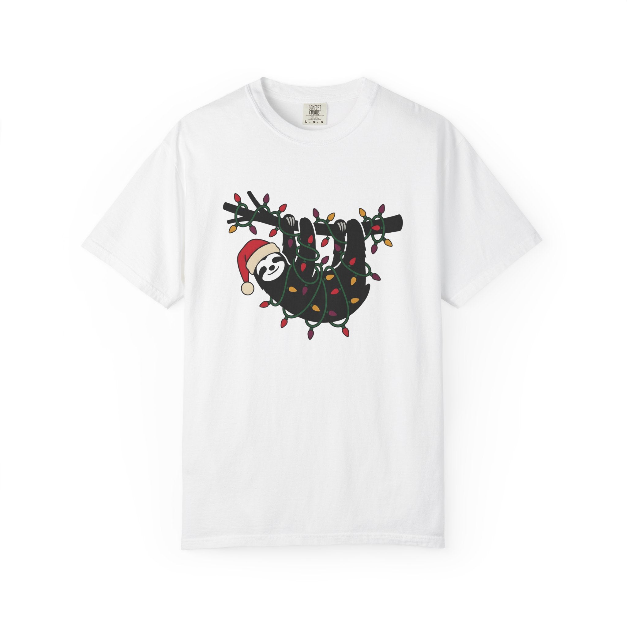 Sloth Xmas Shirt Animals Christmas Gift Women Cute Tee Sloth T-Shirt Wildlife Fan Adorable Tshirt Holiday Graphic Simple Christmas Lights