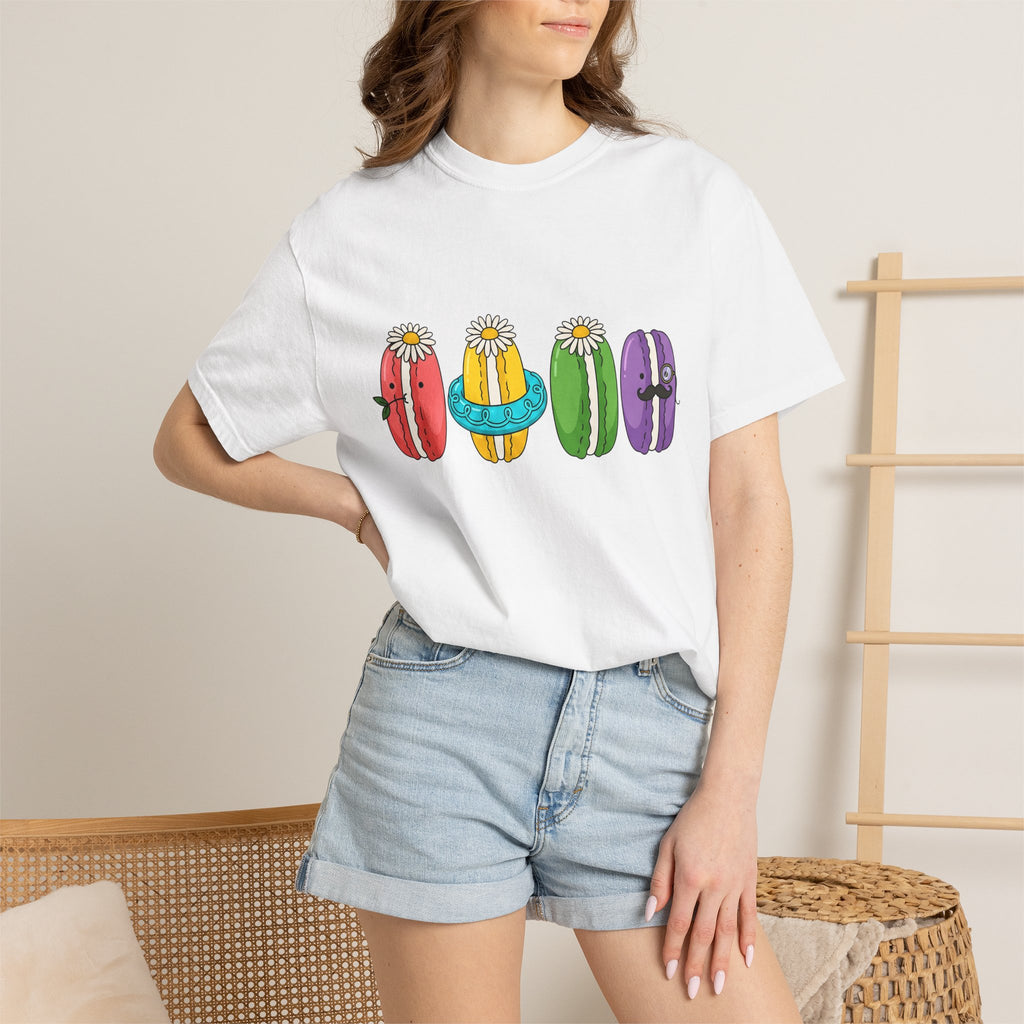 Cute Macarons Shirt Desserts Food Gift Women Kawaii Tee Macaron T-Shirt Pastry Fan Mochi Tshirt Foodie Graphic Cartoon Flowers Tshirt