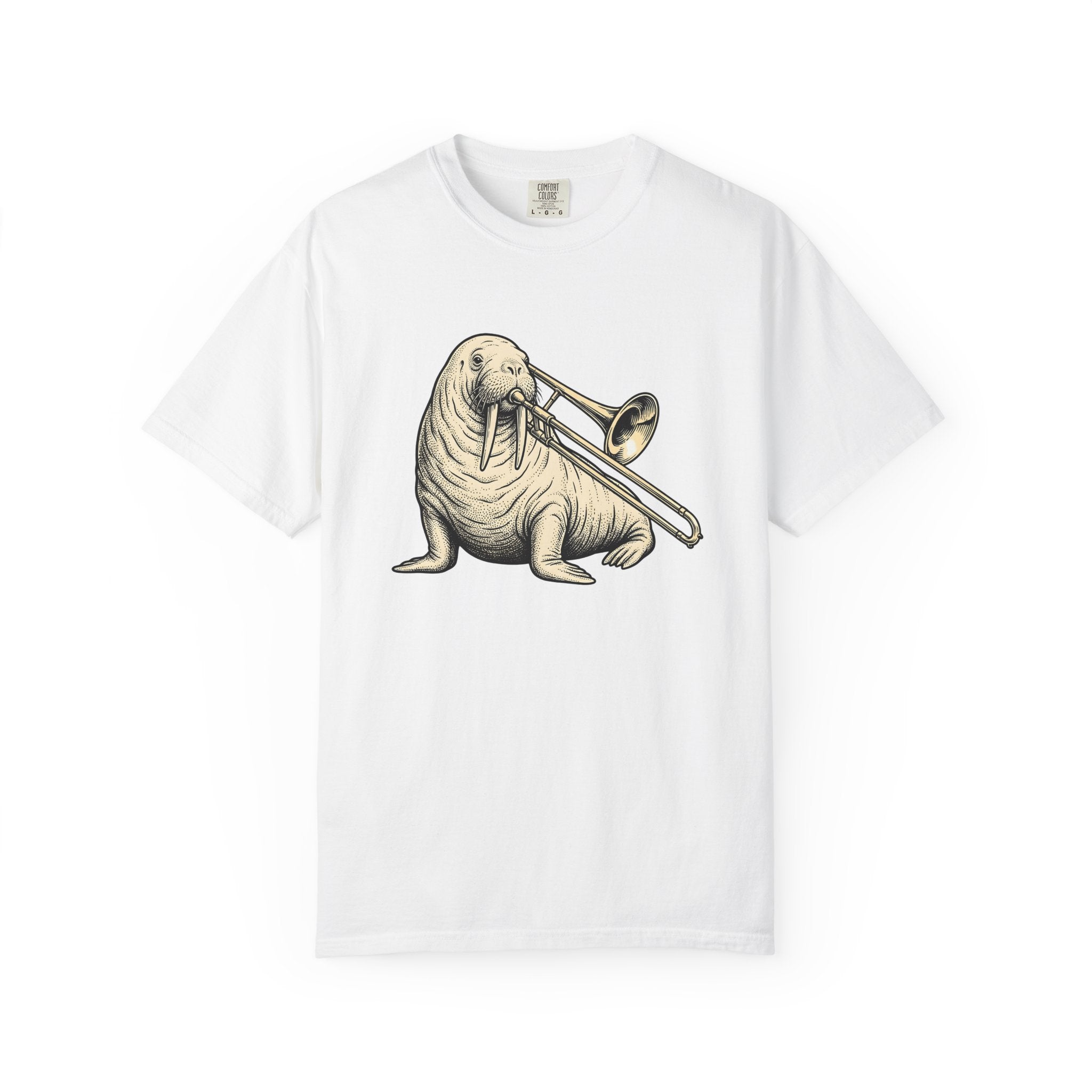 Walrus Trombone Shirt Animals Music Gift Women Vintage Tee Tusk T-Shirt Wildlife Fan Retro Tshirt Melody Graphic Hand Drawn Musical