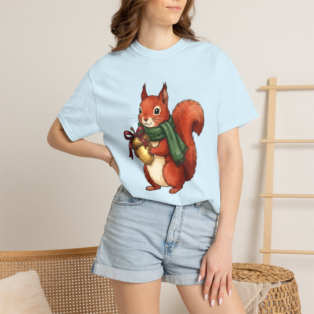 Squirrel Scarf Shirt Christmas Wildlife Gift Women Playful Tee Squirrely T-Shirt Xmas Fan Animal Graphic Tshirt Brush Stroke Nut Tshirt