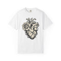 Heart Blossom Shirt Valentine Macabre Gift Women Line Art Tee Flower T-Shirt Valentine Fan Minimalist Tshirt Dark Graphic Hand Drawn