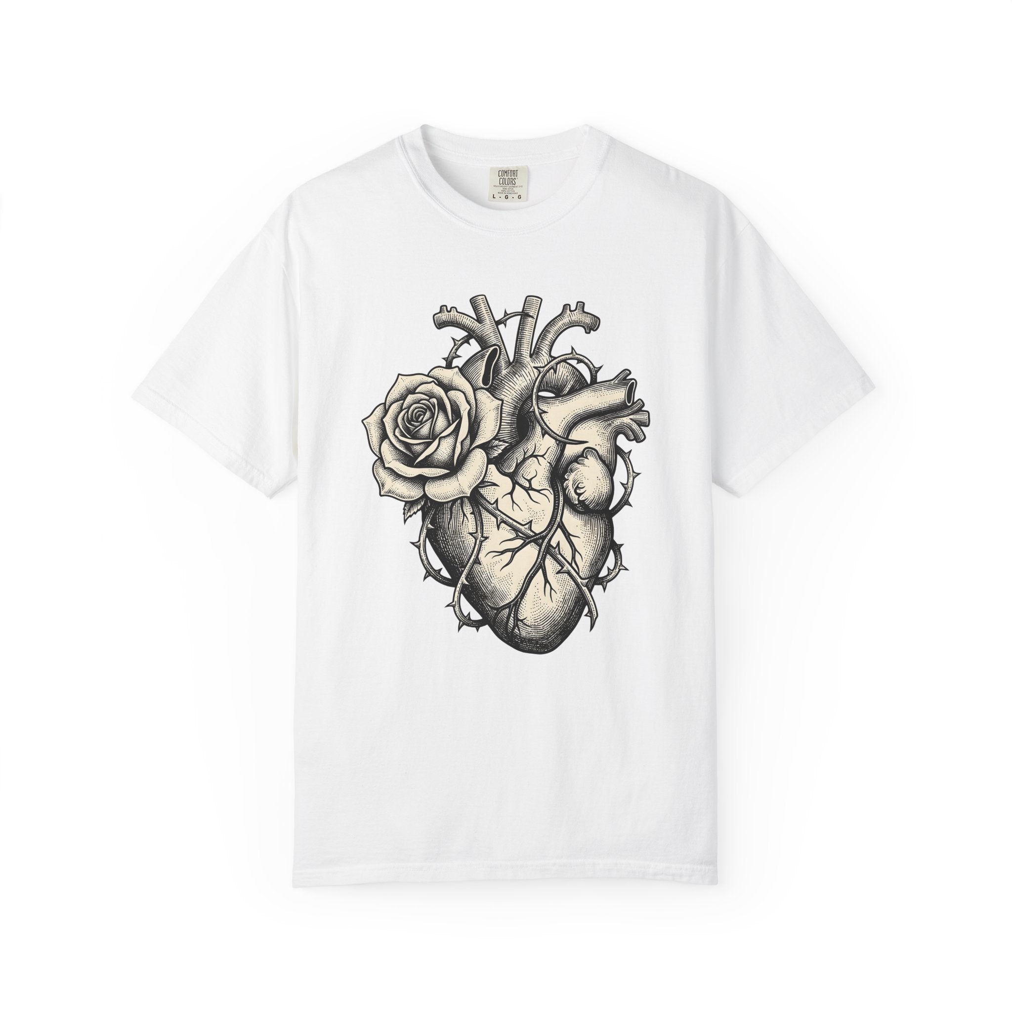 Heart Blossom Shirt Valentine Macabre Gift Women Line Art Tee Flower T-Shirt Valentine Fan Minimalist Tshirt Dark Graphic Hand Drawn