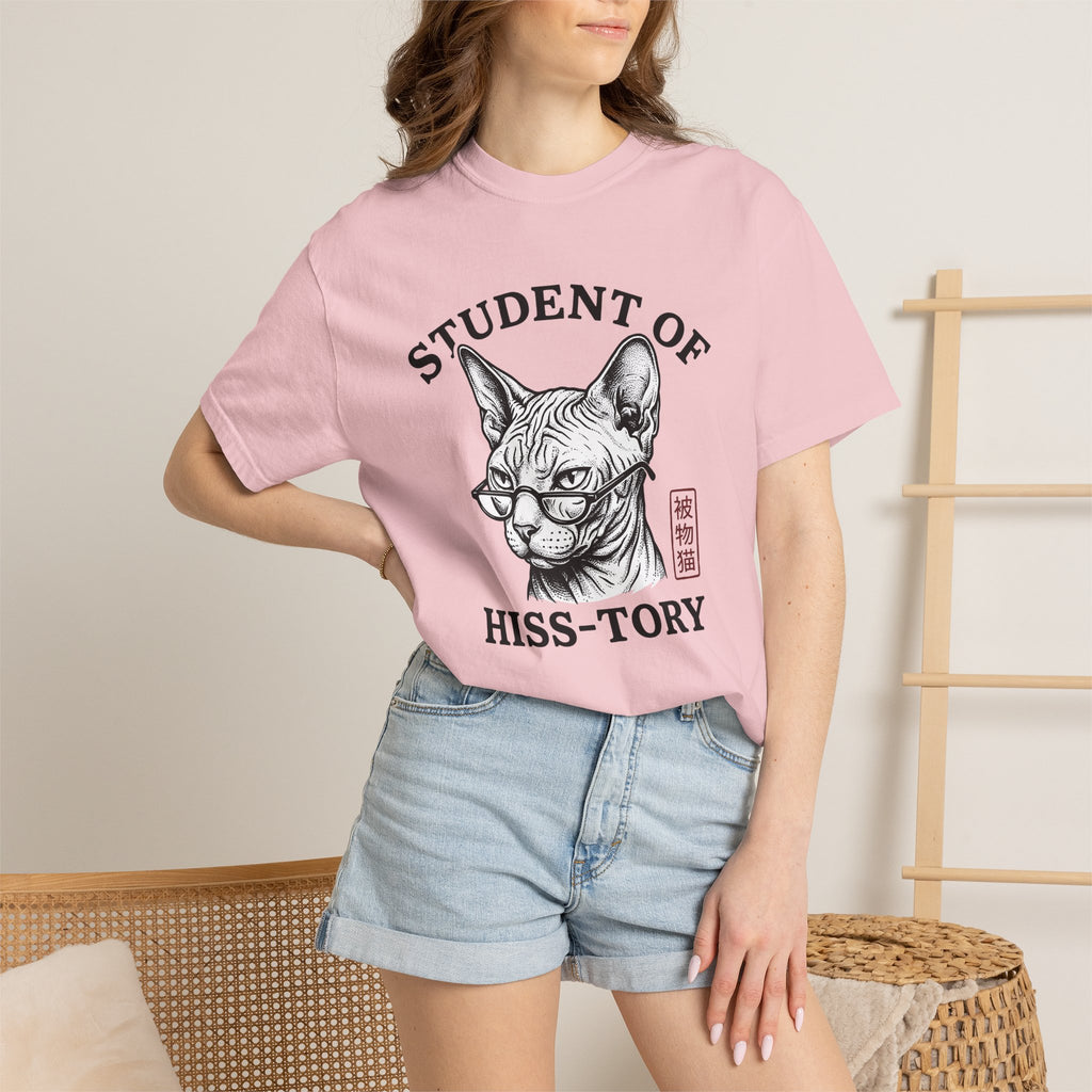 Hairless Cat Shirt Cat Jokes Gift Women Sketch Tee Sphynx T-Shirt Cat Fan Drawing Graphic Retro Eyeglasses Tshirt