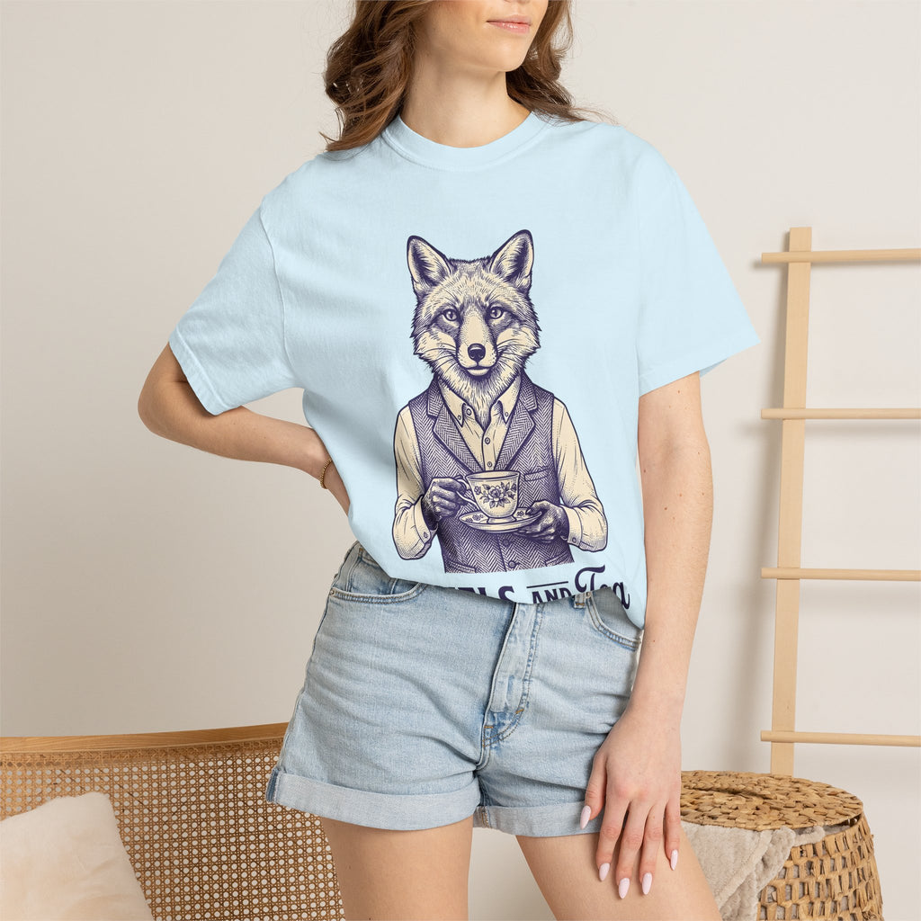 Fox Tea Cup Shirt Tea Animal Gift Women Vintage Tee Teacup T-Shirt Tea Fan Retro Tshirt Wildlife Graphic Hand Drawn Vest Tshirt
