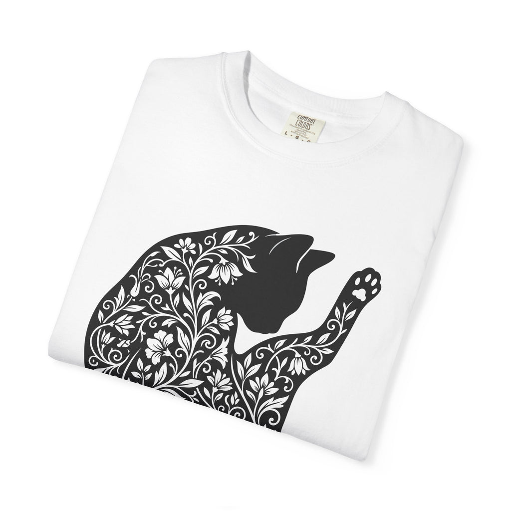Flower Cat Shirt Cat Outdoors Gift Women Hippie Tee Kitty T-Shirt Cat Fan Boho Tshirt Nature Graphic Simple Slug Tshirt