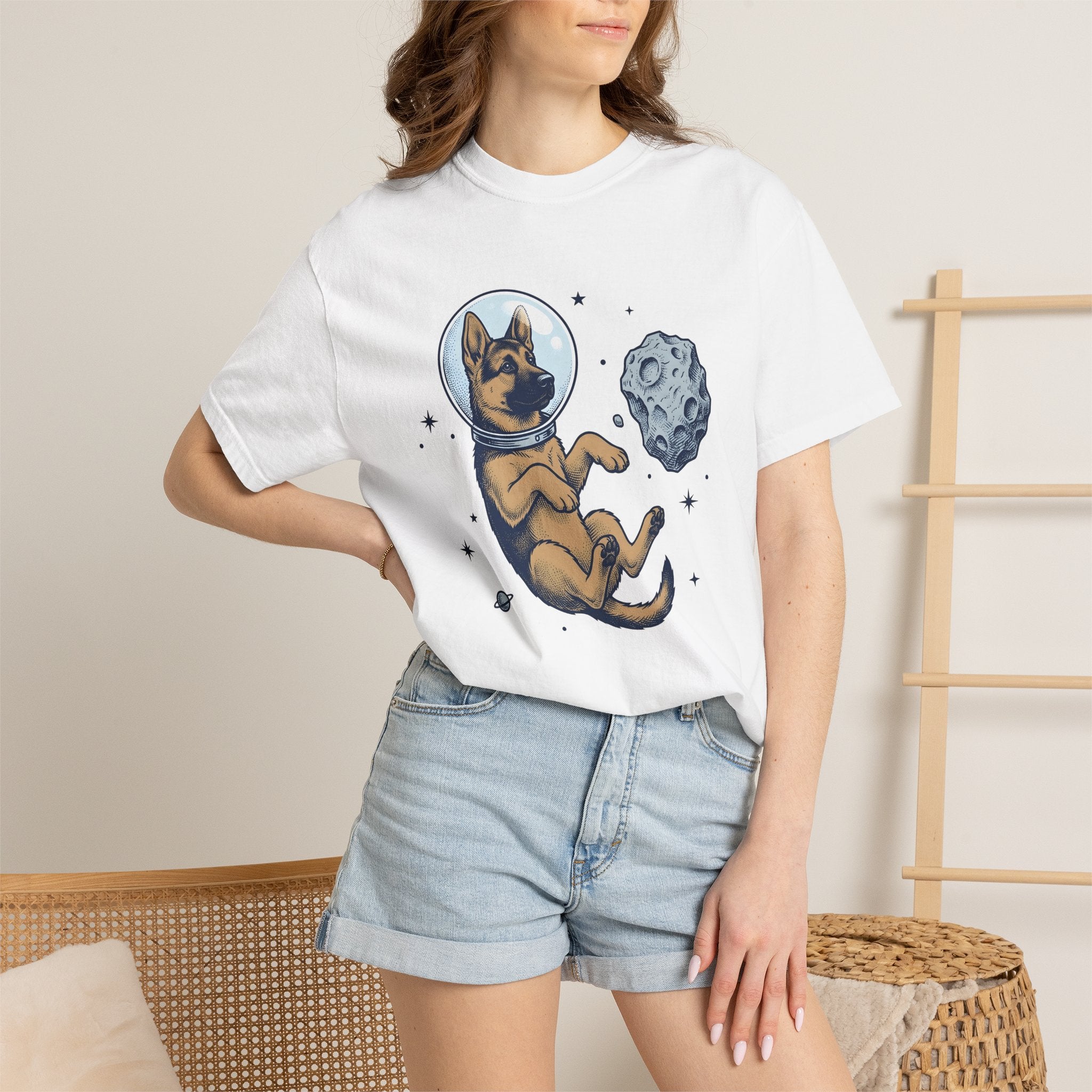 Space Dog Shirt Dog Galaxy Gift Women Retro Tee Astronaut T-Shirt Dog Owner Pup Vintage Tshirt Cosmic Illustration Sketch Meteor Tshirt
