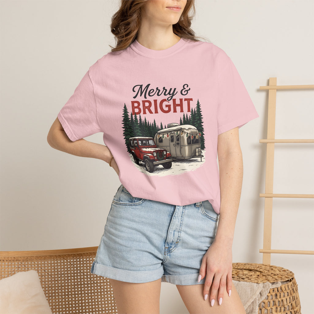 Camper Van Shirt Christmas Camping Gift Women Vintage Tee Motorhome T-Shirt Holiday Fan Retro Tshirt Outdoor Graphic Hand Drawn Christmas