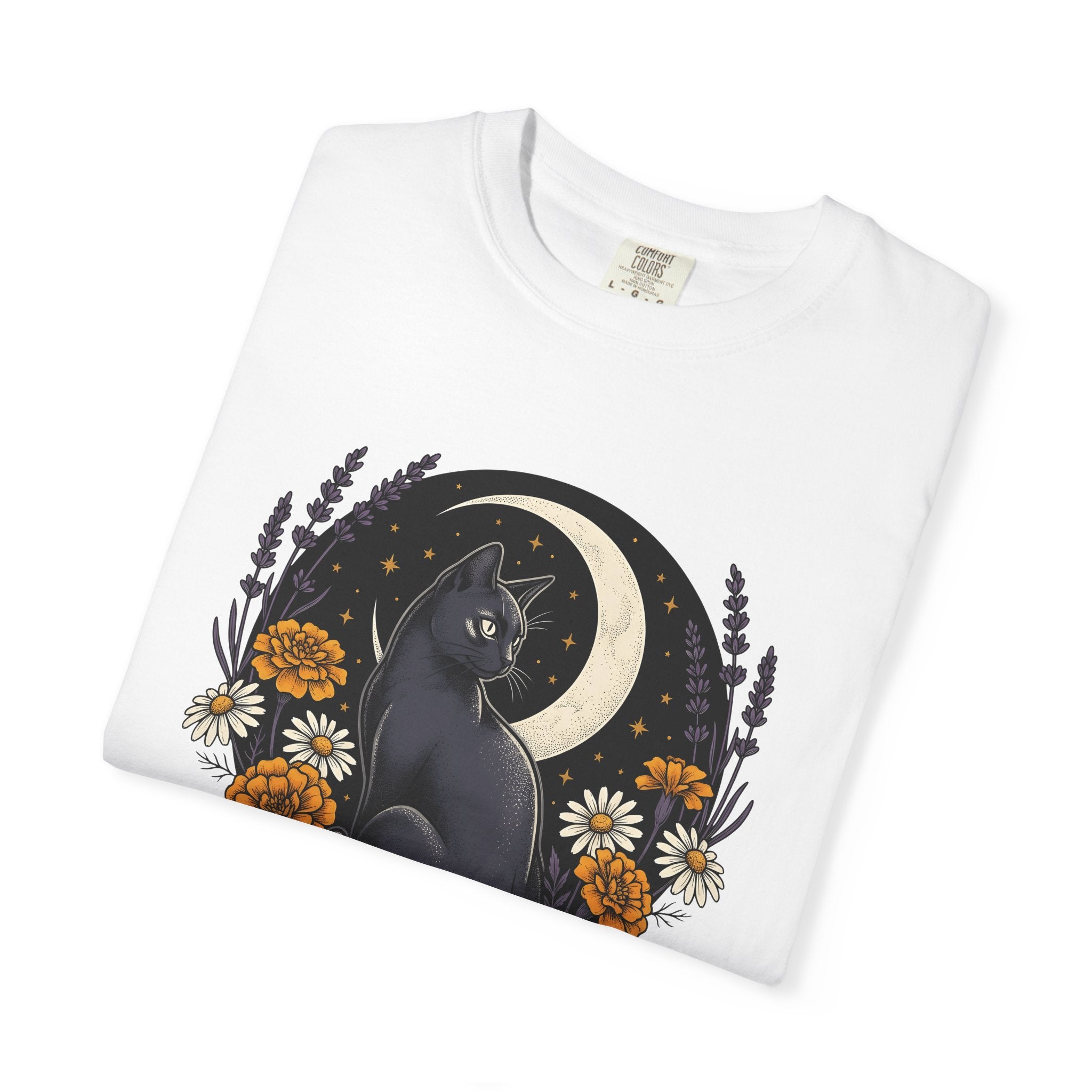 Black Kitten Shirt Cat Flower Gift Women Bohemian Tee Kitten T-Shirt Cat Fan Fauvist Tshirt Floral Graphic Retro Crescent Moon Tshirt