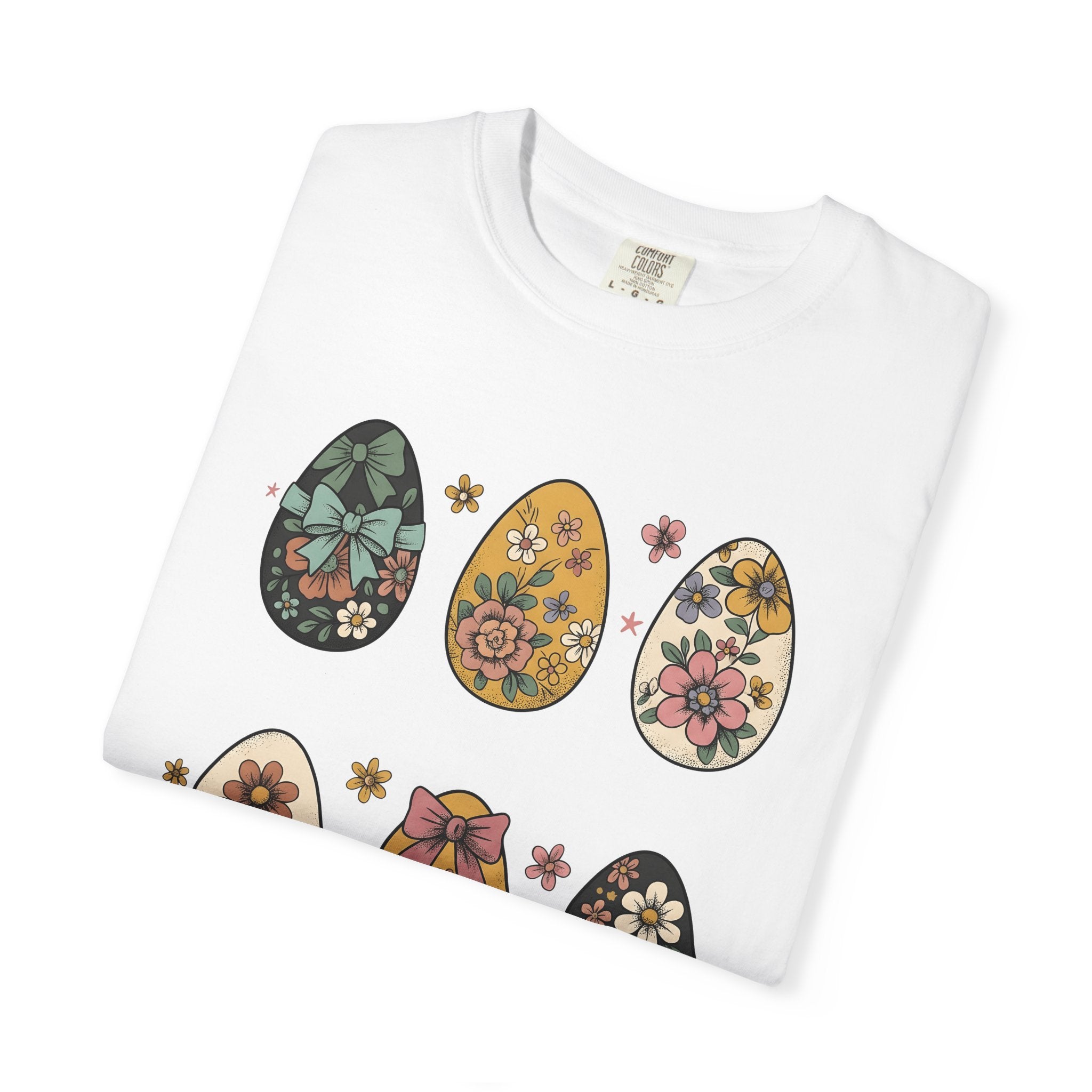 Flower Eggs Shirt Easter Garden Gift Women Hippie Tee Easter Egg T-Shirt Spring Fan Boho Tshirt Yard Graphic Retro Ribbon Tshirt