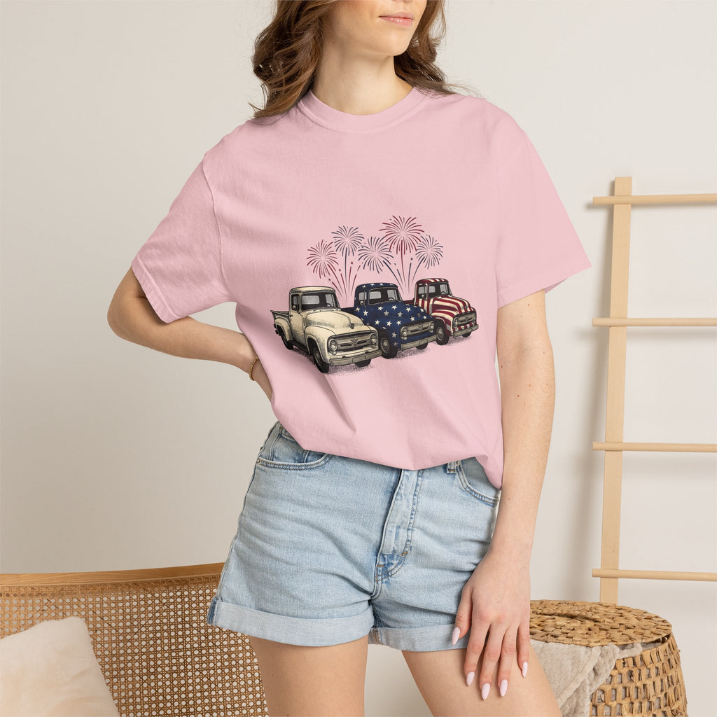 Old Trucks Shirt 4th Of July Event Gift Women Flag Tee Lorries T-Shirt Independence Day Fan Patriotic Tshirt Party Graphic Retro