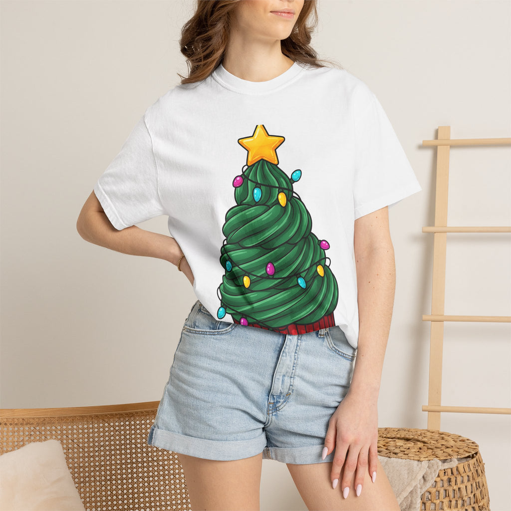 Holiday Cupcake Shirt Desserts Celebration Gift Women Comic Tee Cupcake T-Shirt Pastry Fan Cartoon Tshirt Party Graphic Playful Fairy Lights