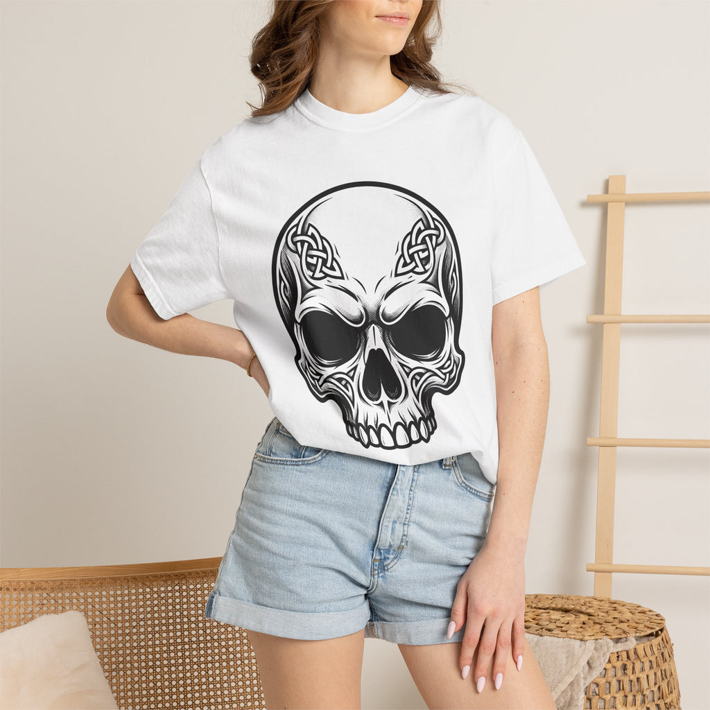 Celtic Skull Shirt St Patrick's Day Fantasy Gift Women Neo Traditional Tee Skull T-Shirt Irish Fan Tribal Tshirt Mythical Graphic Line Art