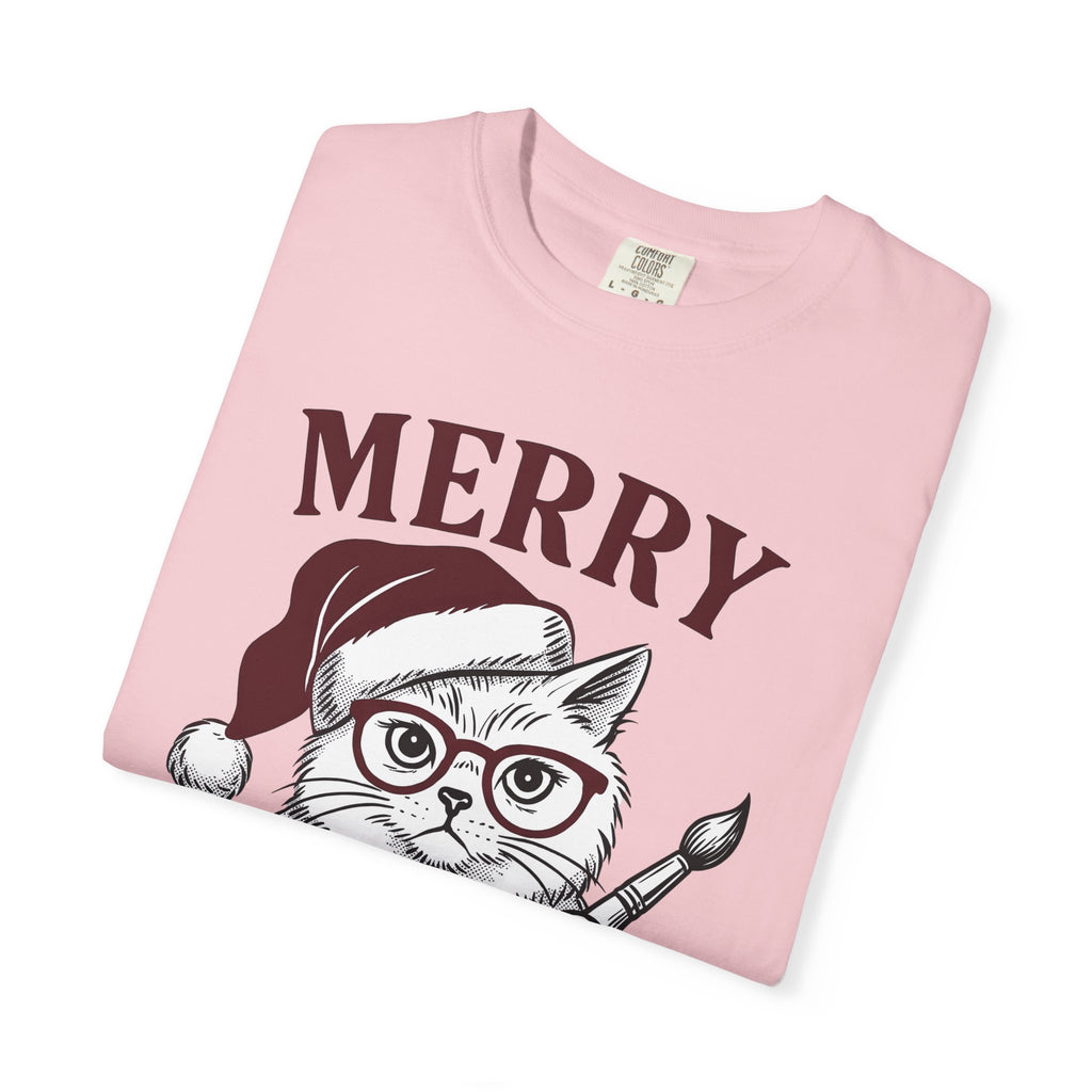 Cat Santa Hat Shirt Cat Christmas Gift Women Hand Drawn Tee Kitty Cat T-Shirt Feline Fan Illustrated Graphic Christmas Design Vintage