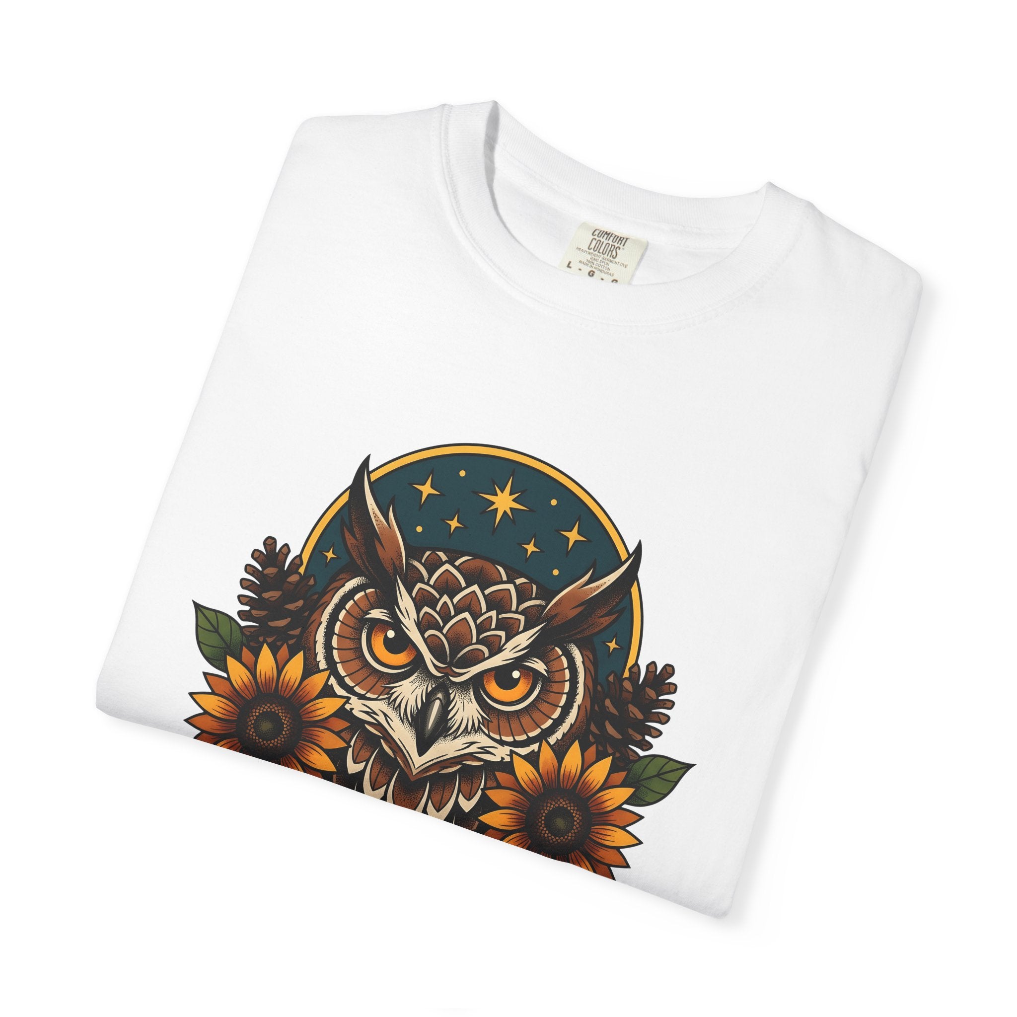 Owl Sunflower Shirt Fall Wilderness Gift Women Tribal Tee Owl T-Shirt Autumn Fan Hoot Graphic Shabby Chic Pinecone Tshirt
