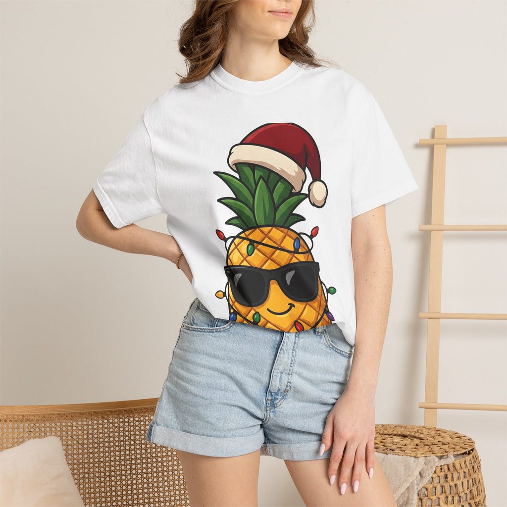 Tropical Fruit Santa Shirt Christmas Beach Gift Women Kawaii Tee Fruit Claus T-Shirt Xmas Fan Cute Tshirt Coastal Graphic Hand Drawn Festive