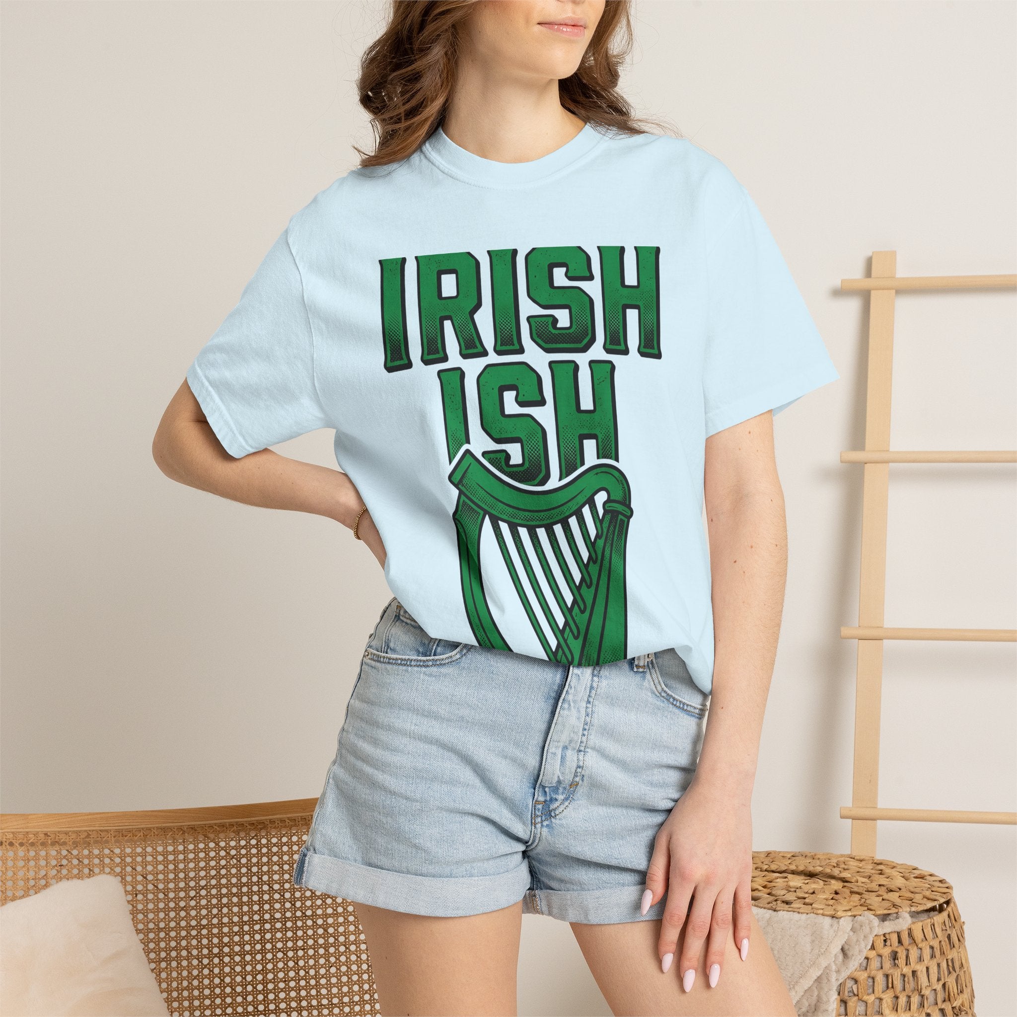 Harp Drawing Shirt St Patrick's Day Gaelic Gift Women Graphic Tee Lyre T-Shirt Shamrock Fan Celtic Tshirt Gaelic Graphic Classic Antique