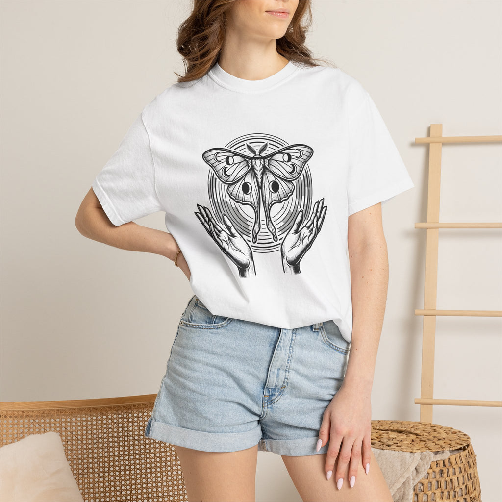 Luna Butterfly Shirt Boho Chic Metaphysical Gift Women Minimalist Tee Butterfly T-Shirt Bohemian Enthusiast Simple Tshirt Spiritual Graphic