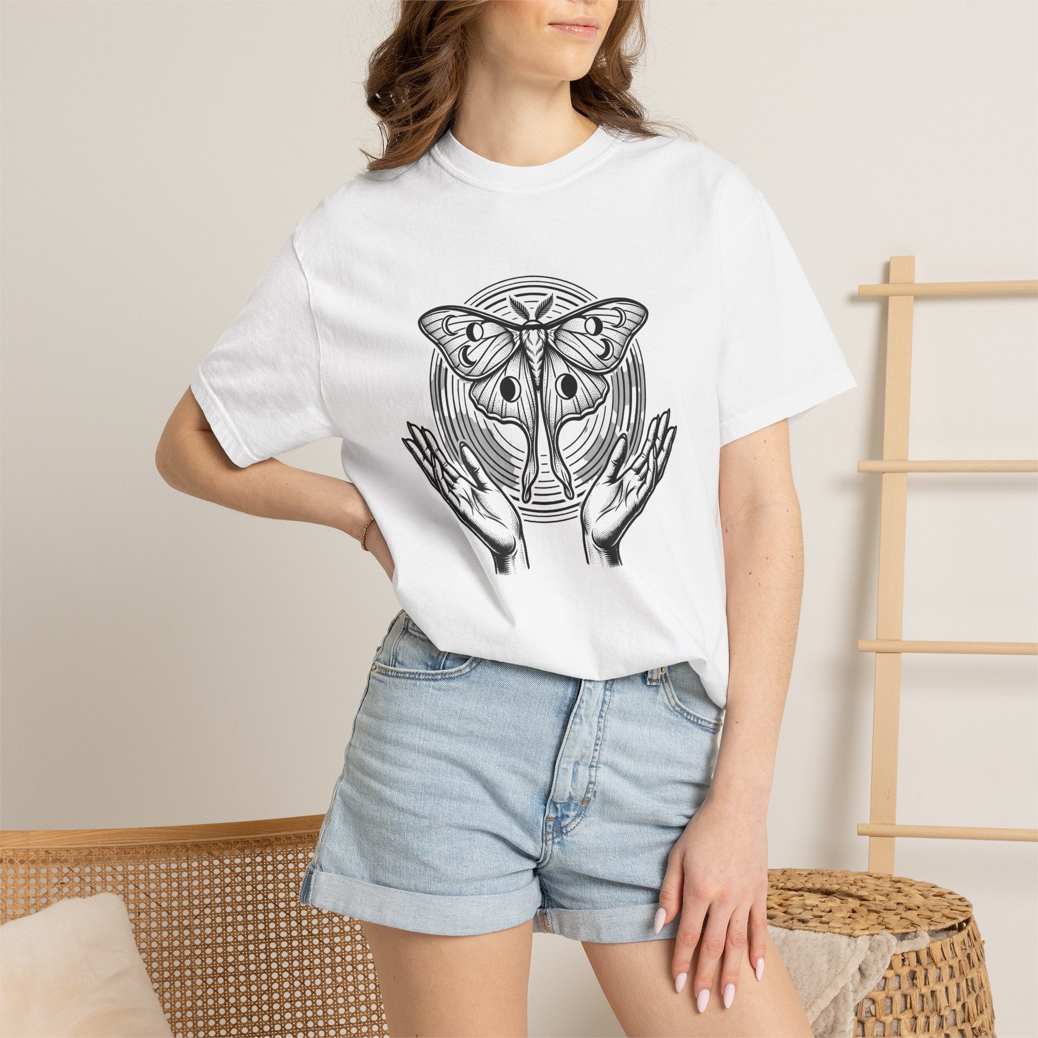 Luna Butterfly Shirt Boho Chic Metaphysical Gift Women Minimalist Tee Butterfly T-Shirt Bohemian Enthusiast Simple Tshirt Spiritual Graphic