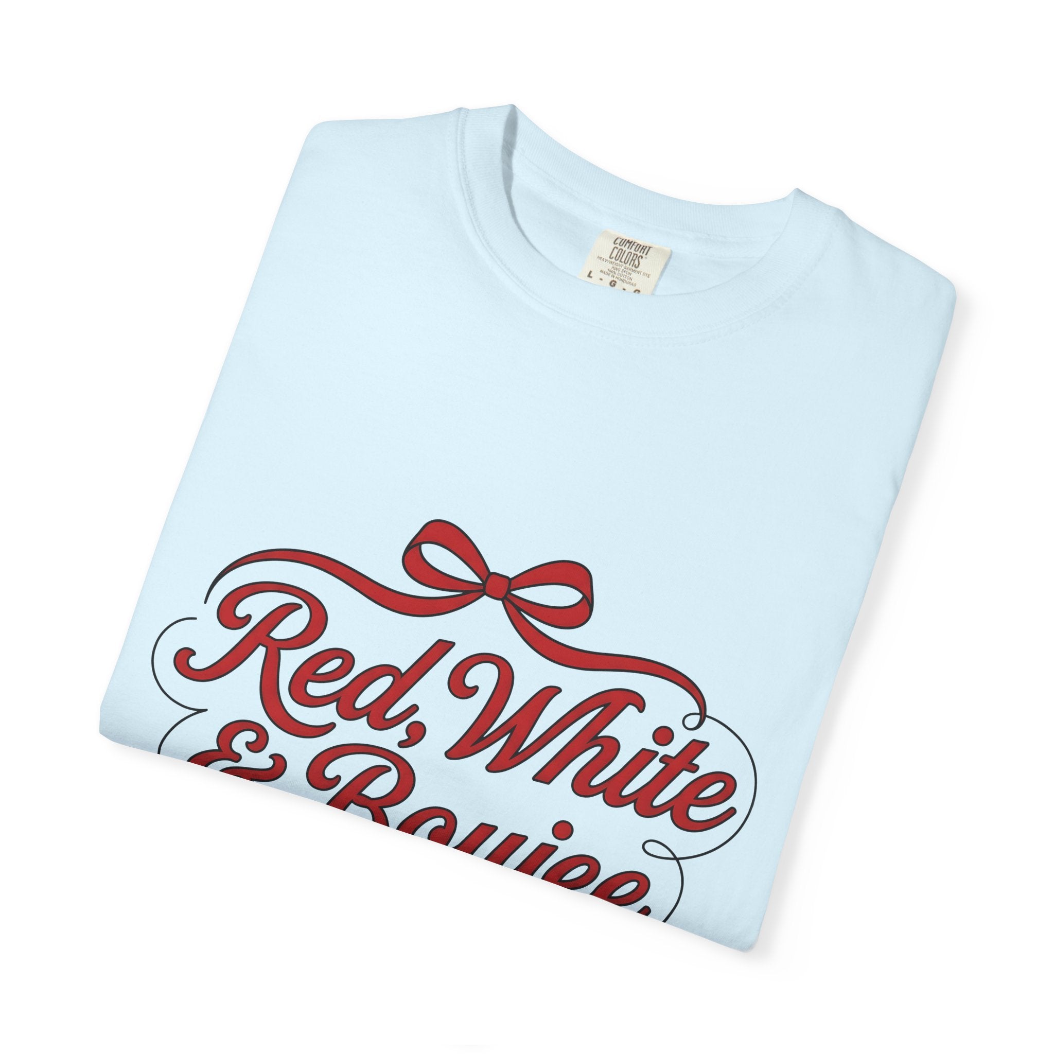 Red Ribbon Design Shirt 4th Of July Flag Gift Women Calligraphy Tee Ribbon T-Shirt Independence Day Fan Lettering Tshirt Banner Graphic
