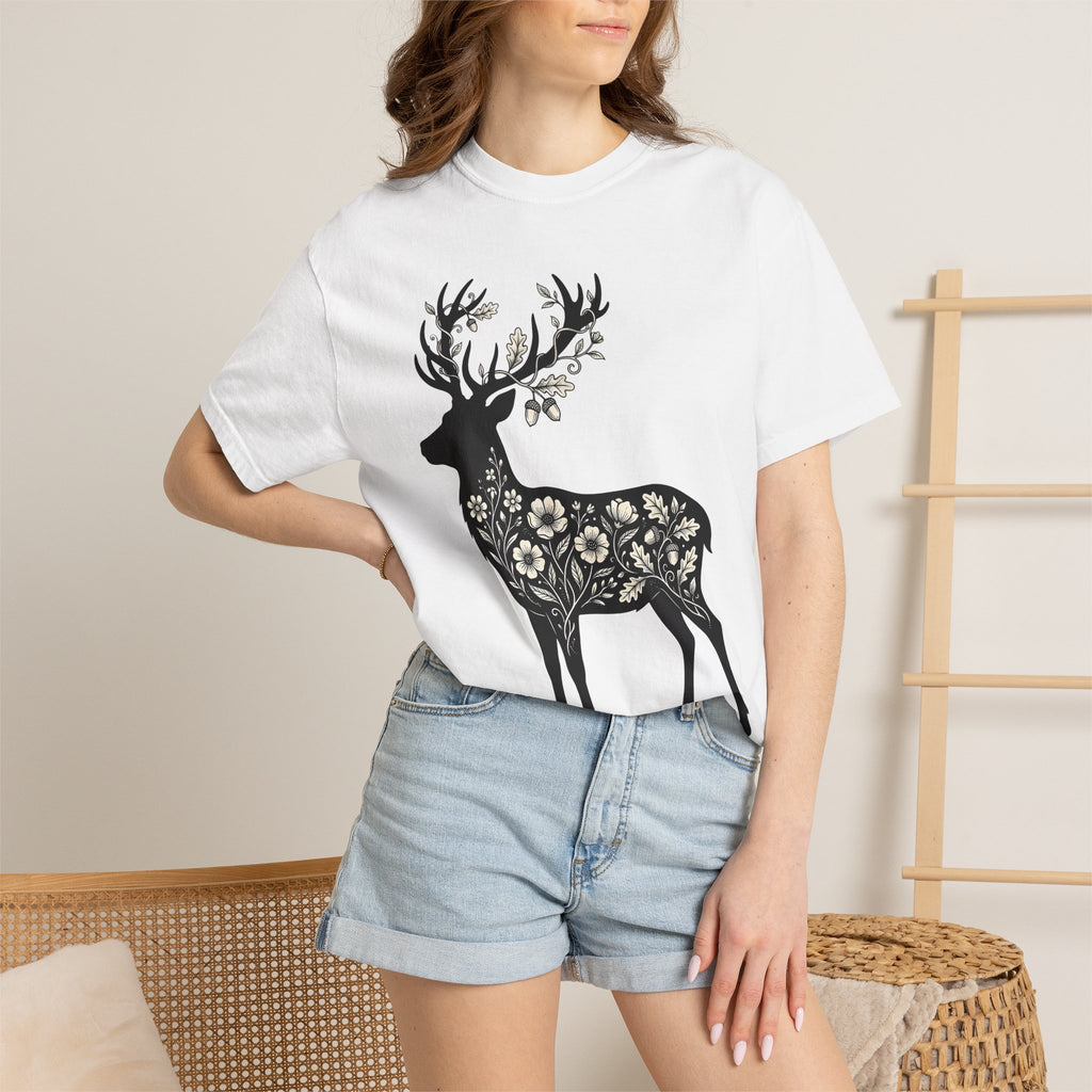 Deer Floral Shirt Animals & Flowers Nature Gift Women Botanical Tee Fawn T-Shirt Wildlife Fan Botanical Art Tshirt Wilderness Graphic