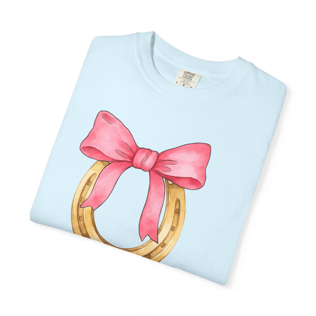 Horseshoe Bow Shirt Derby Racing Gift Women Artistic Tee Horseshoe T-Shirt Racetrack Fan Artistic Tshirt Racing Graphic Outline Band Tshirt