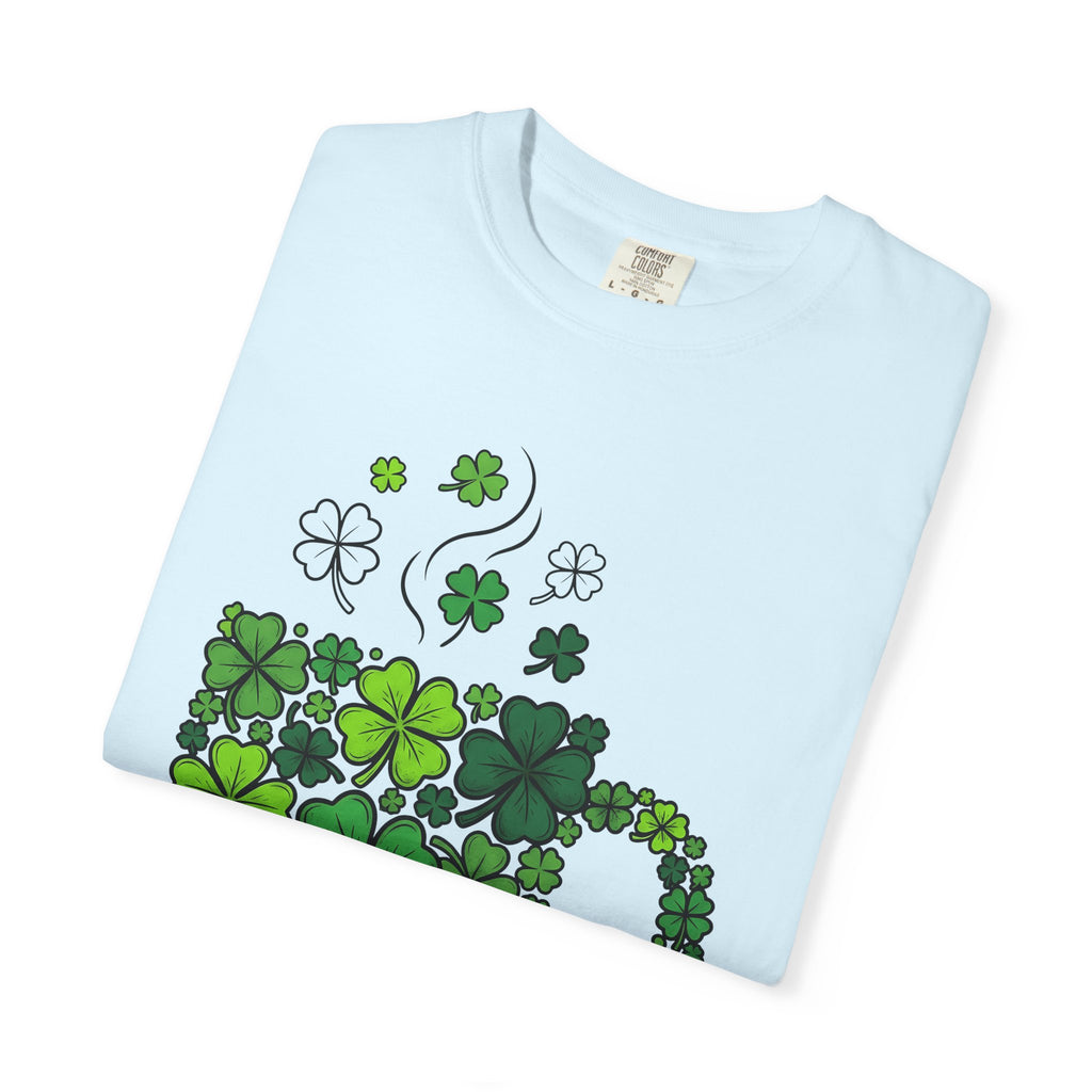 Clover Cup Shirt St. Patrick's Day Tea Gift Women Sketch Tee Mug T-Shirt Shamrock Fan Drawing Design Line Art Foliage Tshirt