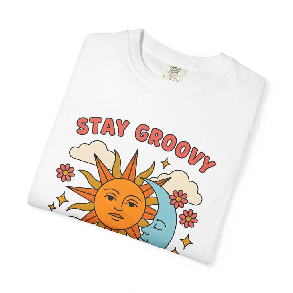 Sun Moon Print Shirt Boho Chic Stars Gift Women Funky Tee Lunar T-Shirt Bohemian Fan Groovy Tshirt Celestial Graphic Old School Bloom Tshirt
