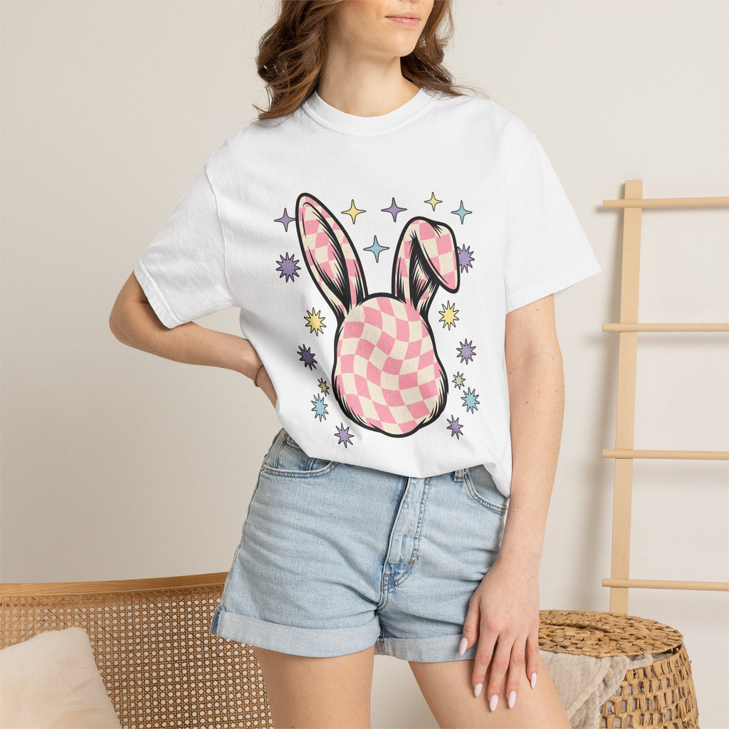 Rabbit Head Shirt Easter Fauna Gift Women Abstract Tee Bunny T-Shirt Easter Fan Hare Tshirt Wildlife Graphic Old School Glitter Tshirt
