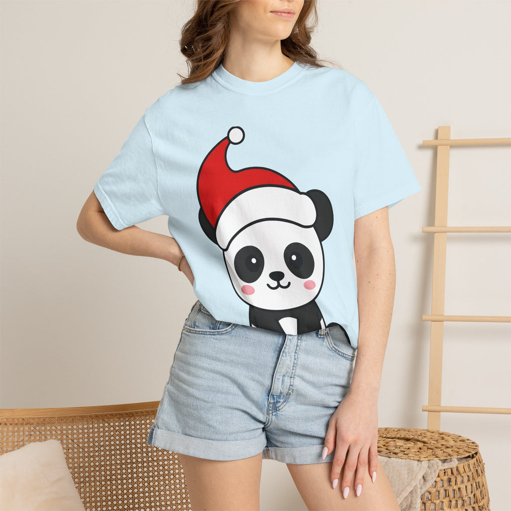 Panda Christmas Hat Shirt Animals Holiday Gift Women Kawaii Tee Panda Bear T-Shirt Animal Fan Cute Tshirt Christmas Graphic Cartoon Santa