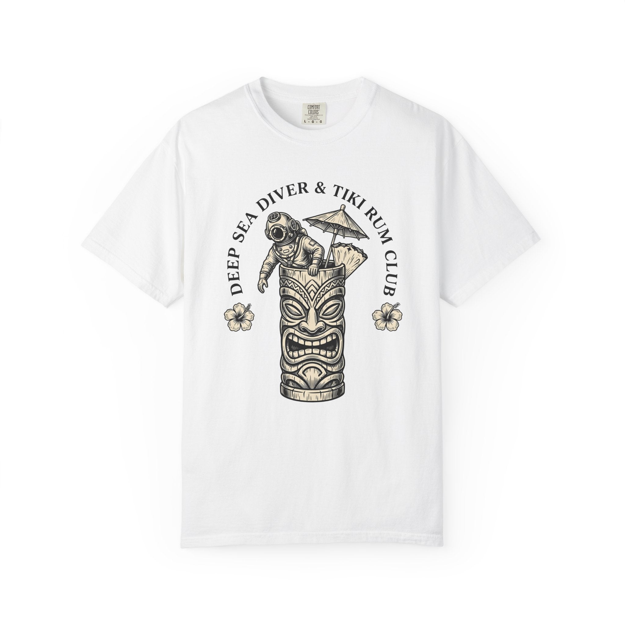 Tiki Mug Diver Shirt Drinks Tropical Gift Women Vintage Tee Scuba Diver T-Shirt Cocktail Fan Retro Tshirt Island Graphic Hand Drawn Hibiscus