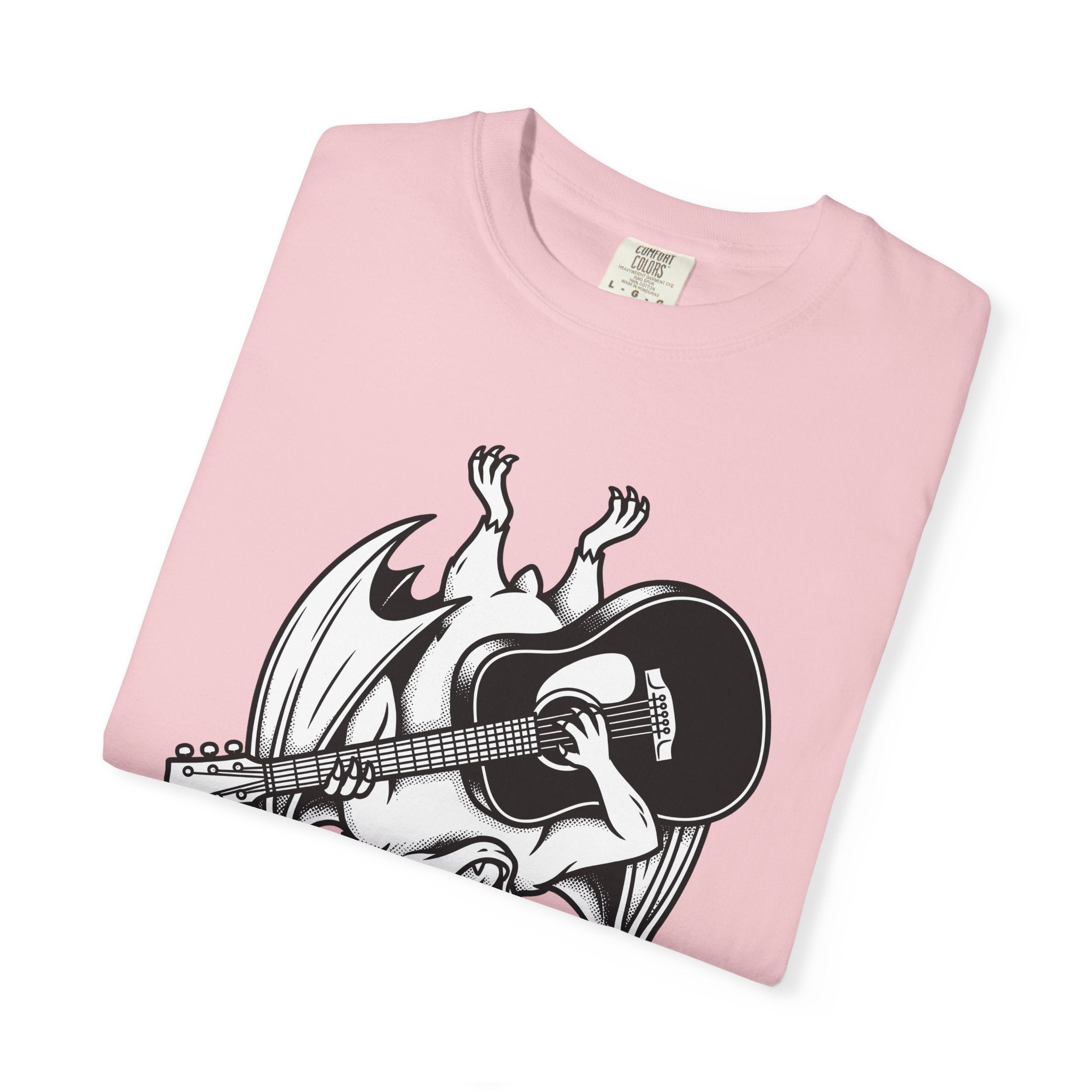 Bat Guitar Shirt Funny Nature Gift Women Illustration Tee Guitar T-Shirt Comedian Fan Cartoon Tshirt Wildlife Graphic Hand Drawn Musical