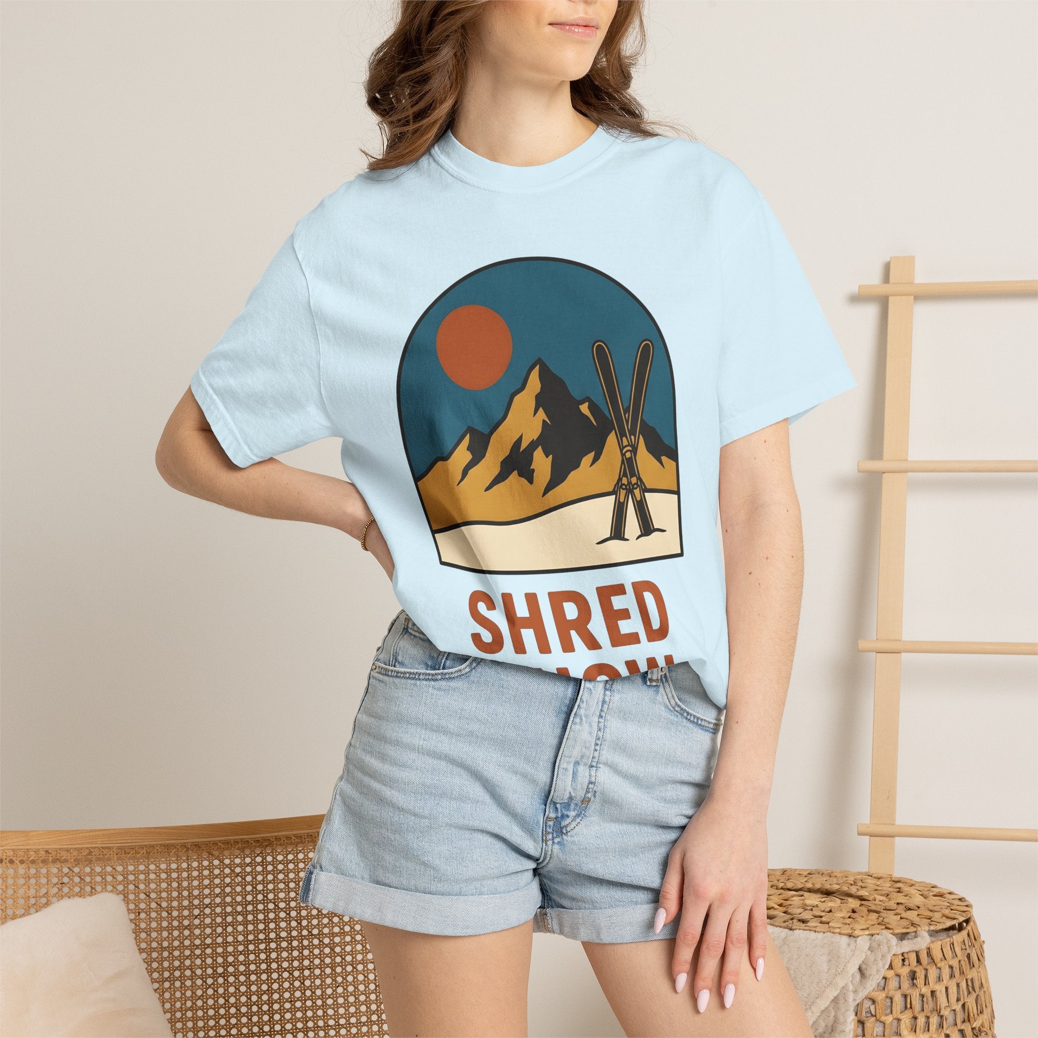 Alpine Skis Shirt Skiing Exploration Gift Women Hand Drawn Tee Skis T-Shirt Skier Fan Illustrated Tshirt Adventure Graphic Sketch Sunshine