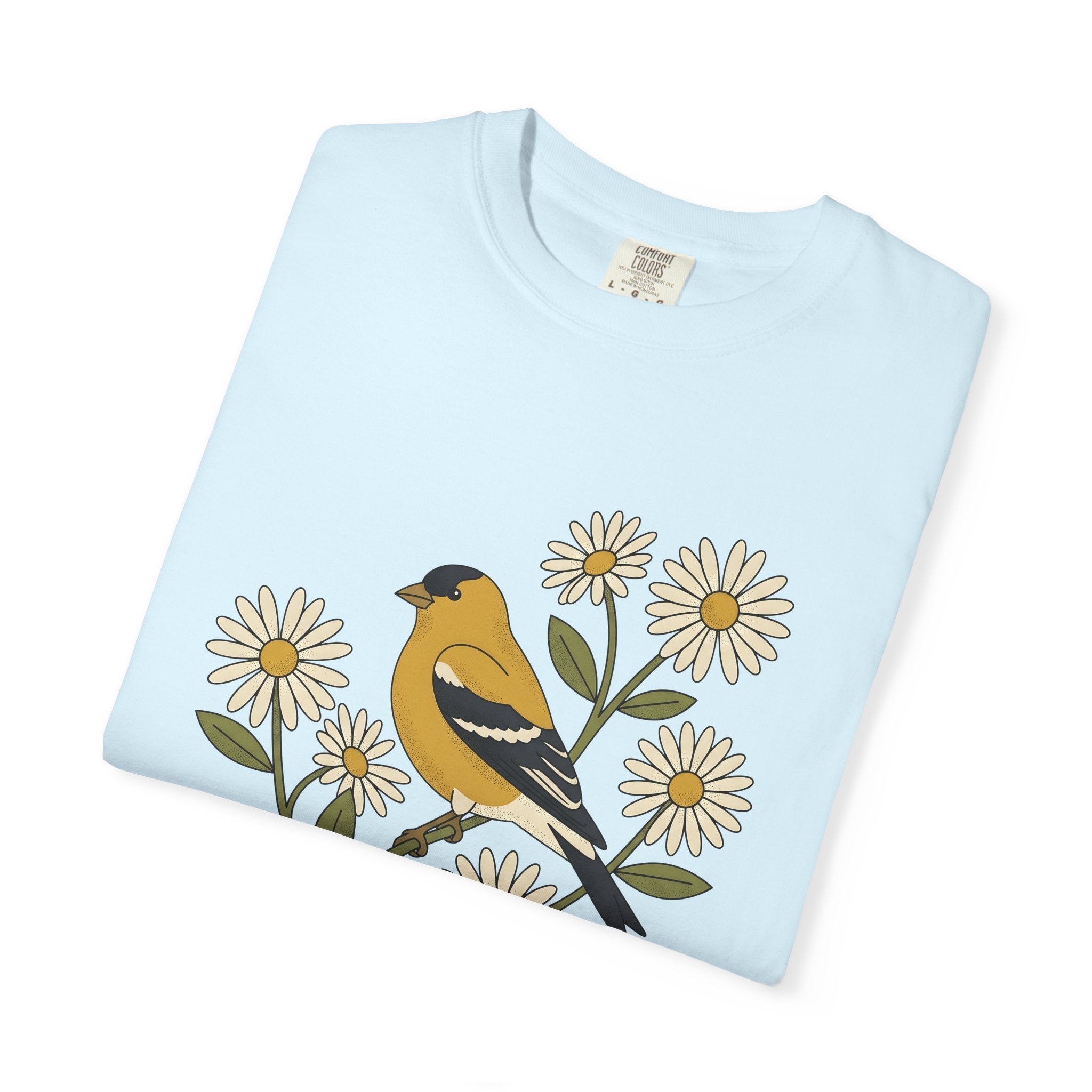 Goldfinch Bird Shirt Animals & Flowers Outdoors Gift Women Garden Tee Finch T-Shirt Wildlife Fan Botanical Tshirt Nature Graphic Line Art
