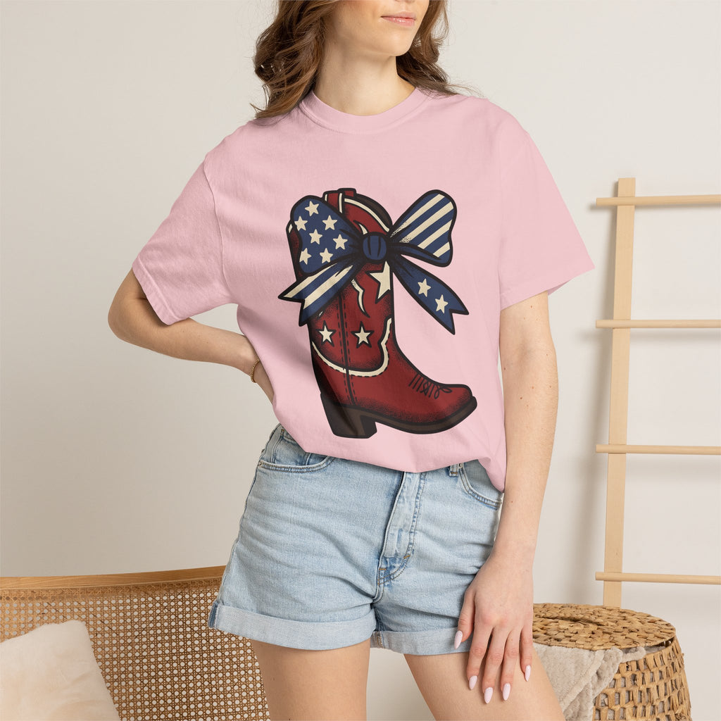 Western Boot Shirt America Cowboy Gift Women Rustic Tee Boot T-Shirt American Fan Cowboy Graphic Vintage Tshirt Old School Flag Ribbon