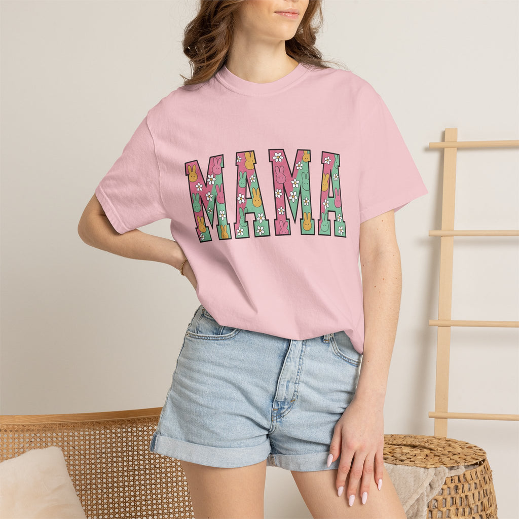 Rabbit Floral Print Shirt Easter Mother Gift Women Kawaii Tee Bunny T-Shirt Easter Fan Cute Tshirt Mom Graphic Soft Colors Daisy Bouquet