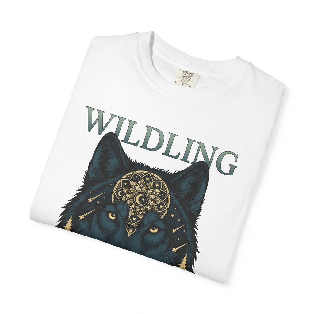 Wolf Pattern Shirt Boho Chic Fauna Gift Women Tribal Tee Wolf T-Shirt Bohemian Fan Primitive Tshirt Wildlife Graphic Classic Fir Trees
