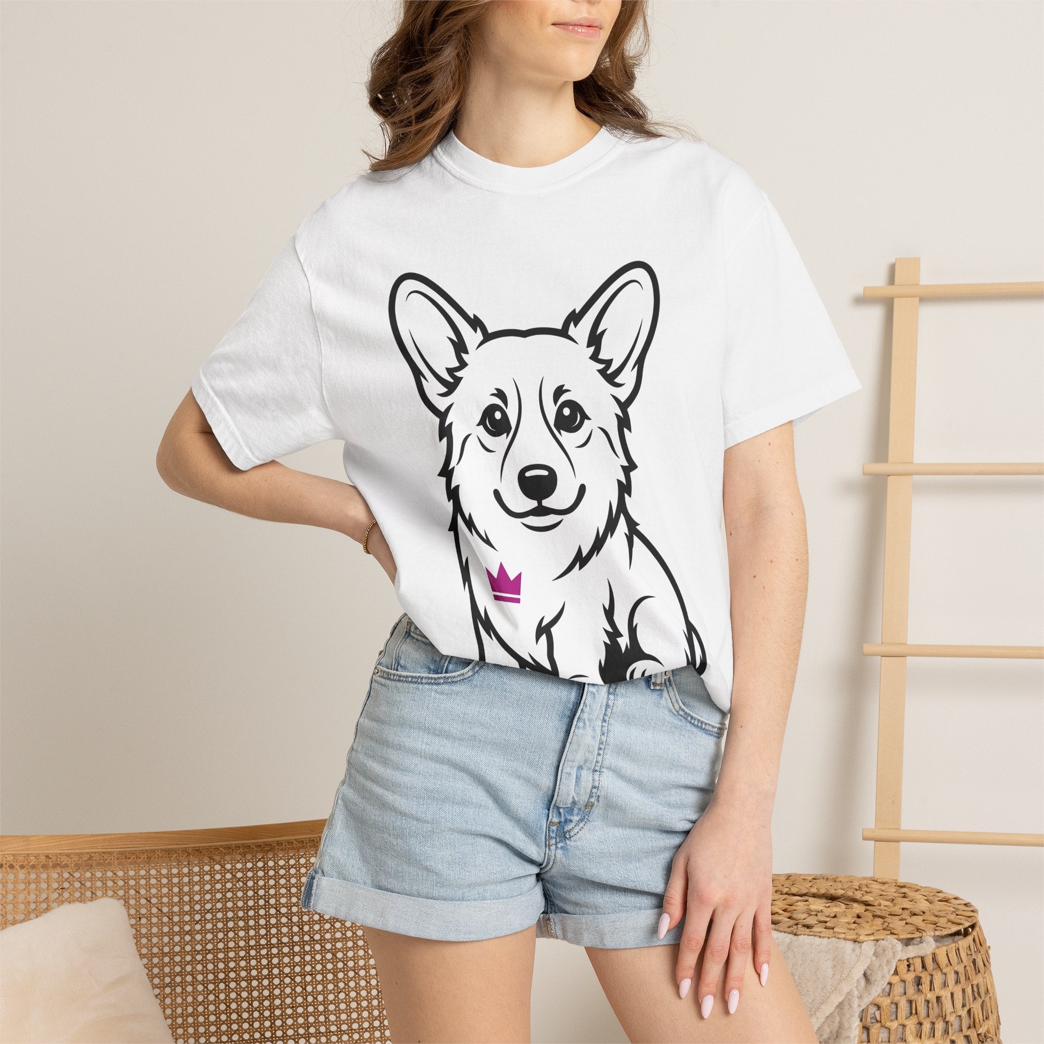 Corgi Puppy Shirt Dog Animal Gift Women Comic Tee Puppy T-Shirt Dog Fan Canine Graphic Dog Illustration Simple Tiara Tshirt