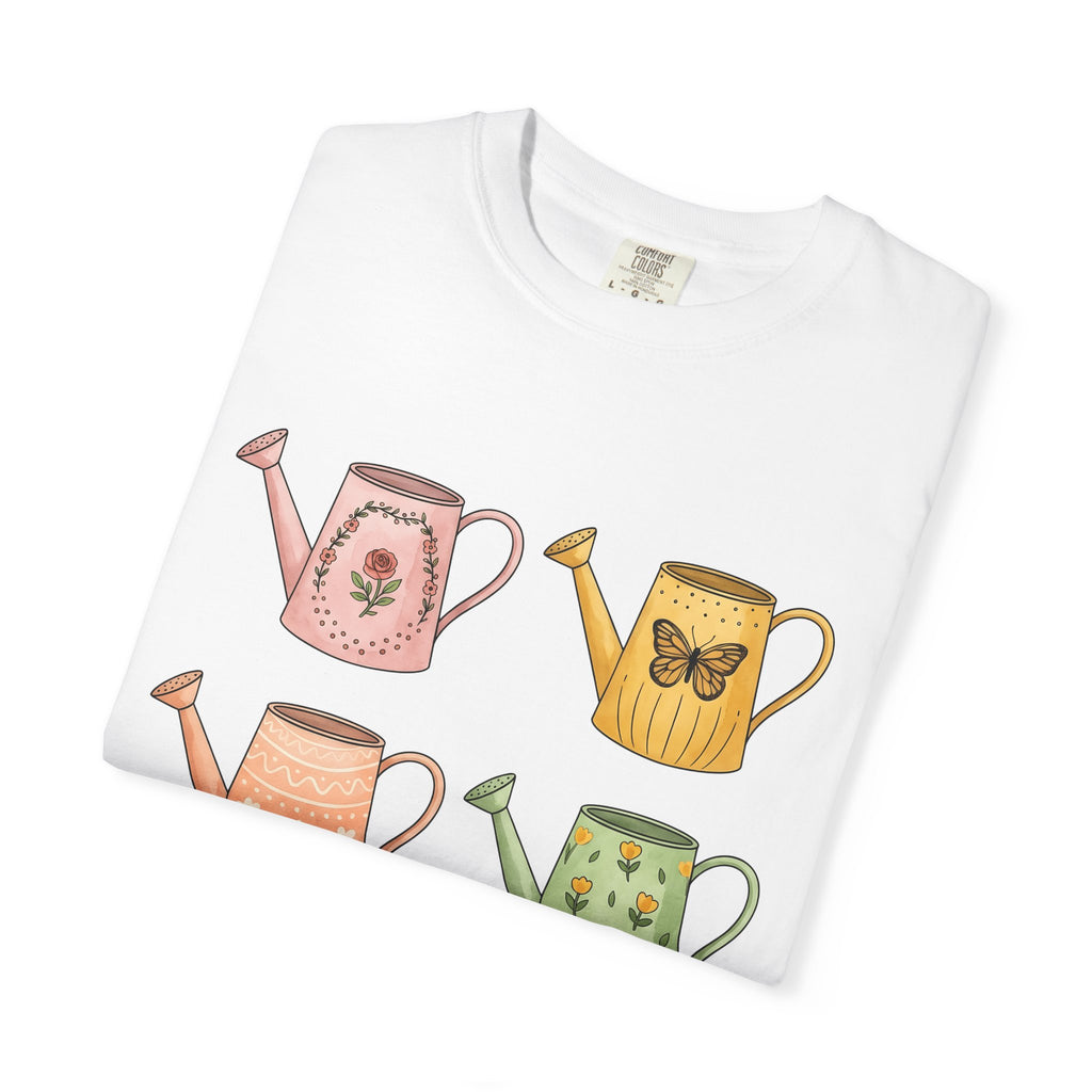 Flower Watering Cans Shirt Easter Plants Gift Women Cartoon Tee Watering Can T-Shirt Spring Fan Watercolor Tshirt Botanical Graphic Sketch