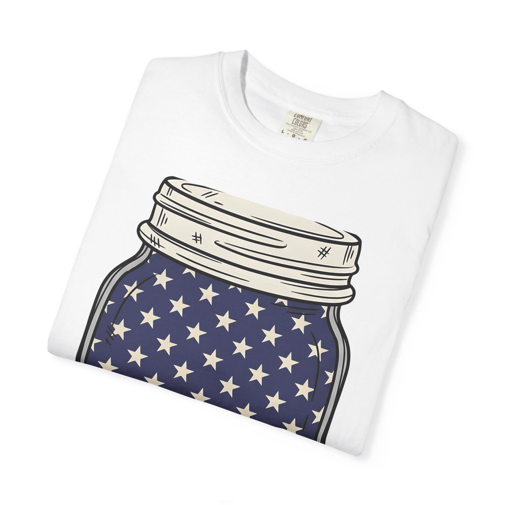Usa Flag Mason Jar Shirt 4th Of July Independence Gift Women Sketch Tee Mason Jar T-Shirt Patriotic Fan Vintage Drawing Tshirt Retro Star