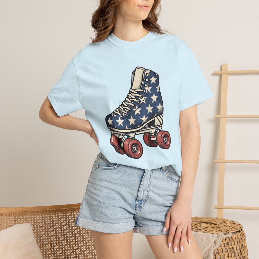 Roller Skates Shirt Roller Skate Usa Gift Women Hand Drawn Tee Roller Skating T-Shirt Skater Fan Sketched Tshirt American Graphic Star