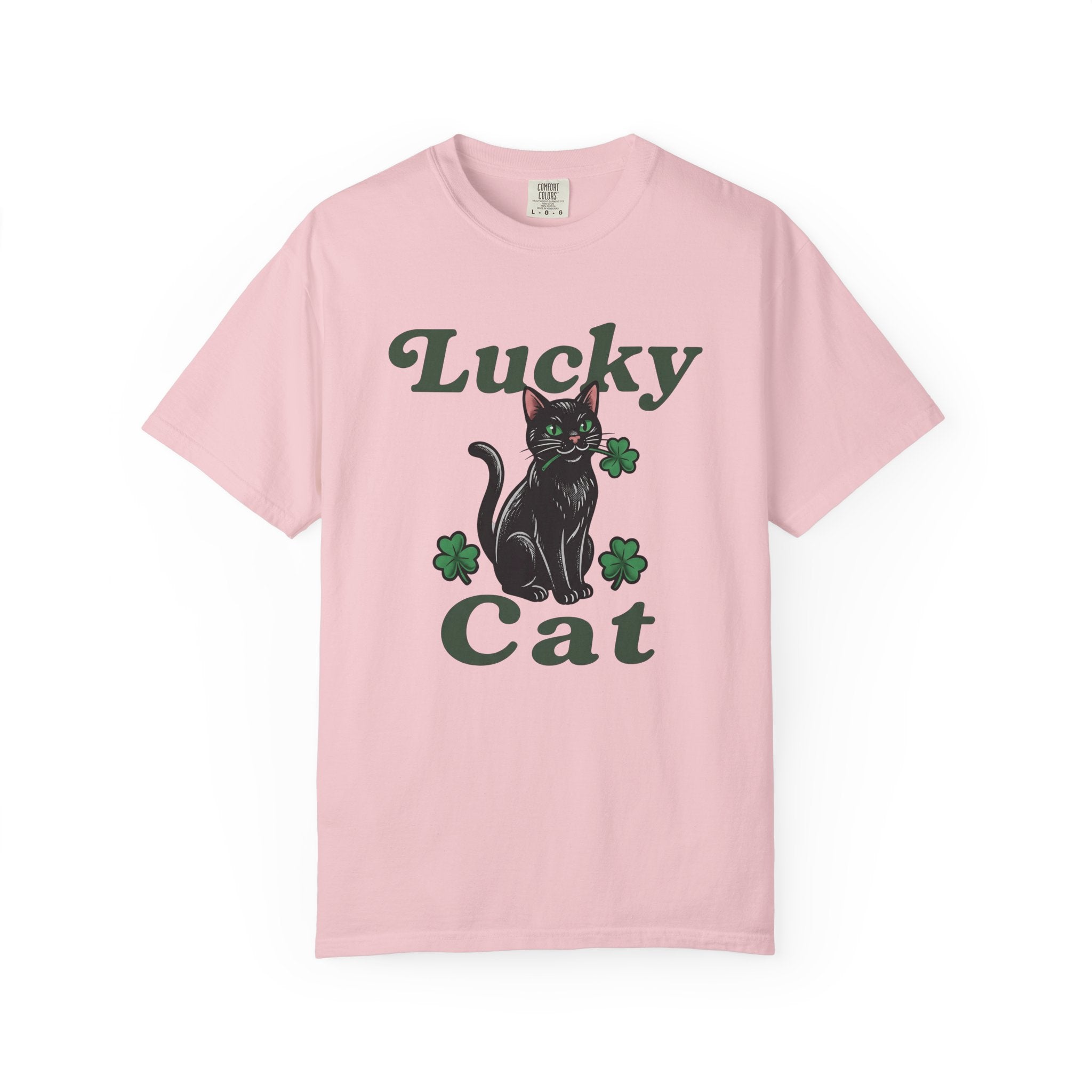Black Cat Shirt St Patricks Day Kitty Gift Women Hand Drawn Tee Cat T-Shirt Shamrock Fan Cat Graphic Kitten Illustration Sketch Green Clover