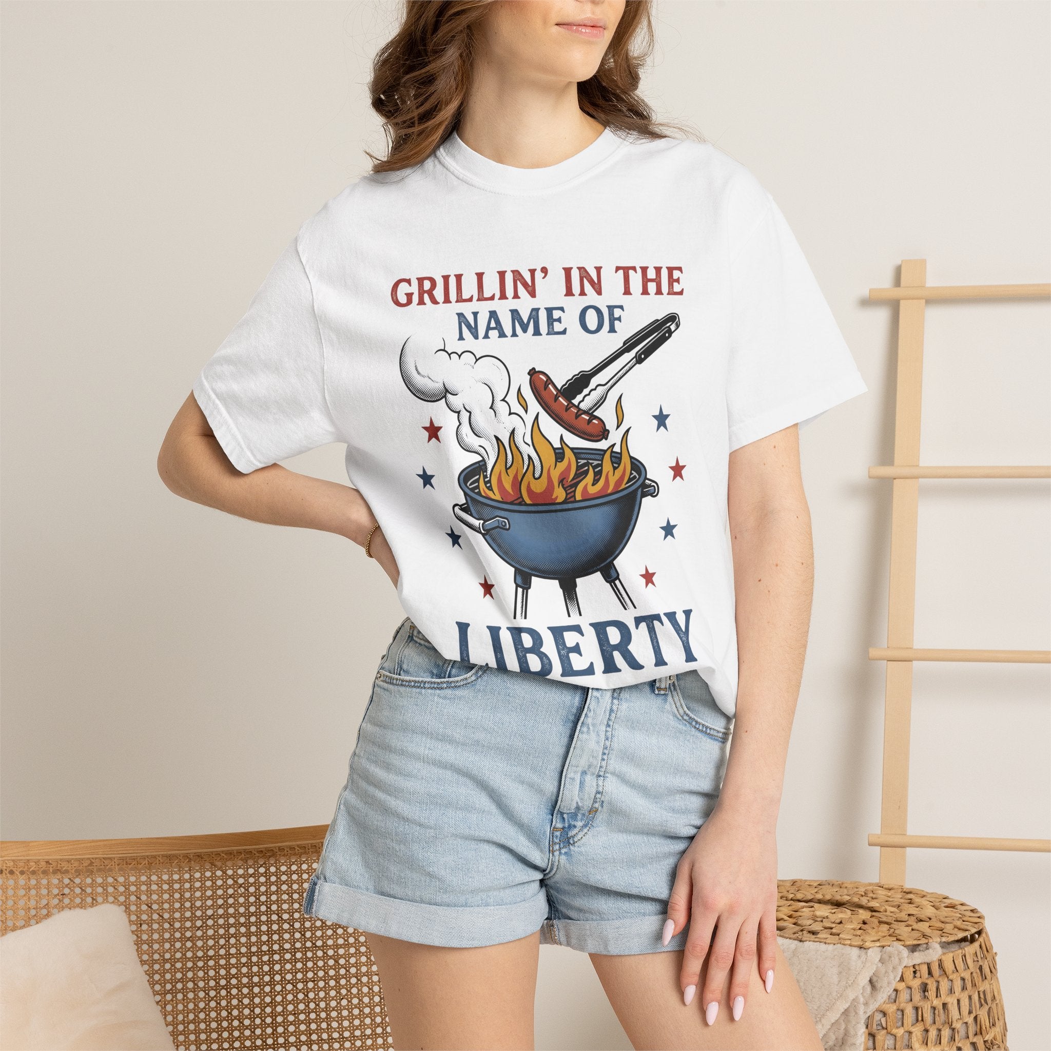 Grill Barbecue Shirt America/4th Of July Smoker Gift Women Classic Tee Bbq T-Shirt Independence Day Fan Retro Tshirt Barbecue Graphic