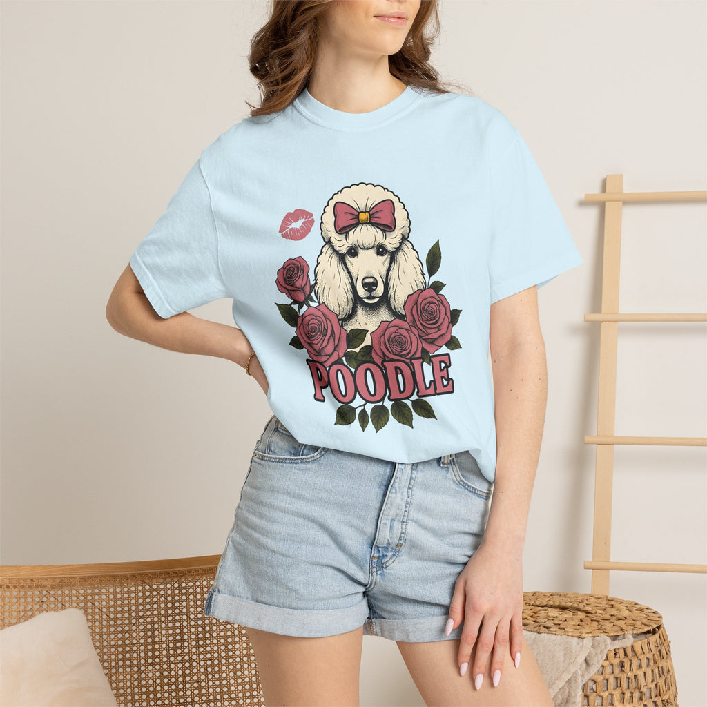 Poodle Puppy Shirt Dog Botanical Gift Women Retro Tee Puppy T-Shirt Dog Fan Canine Tshirt Floral Graphic Illustration Sketch Flowers Tshirt