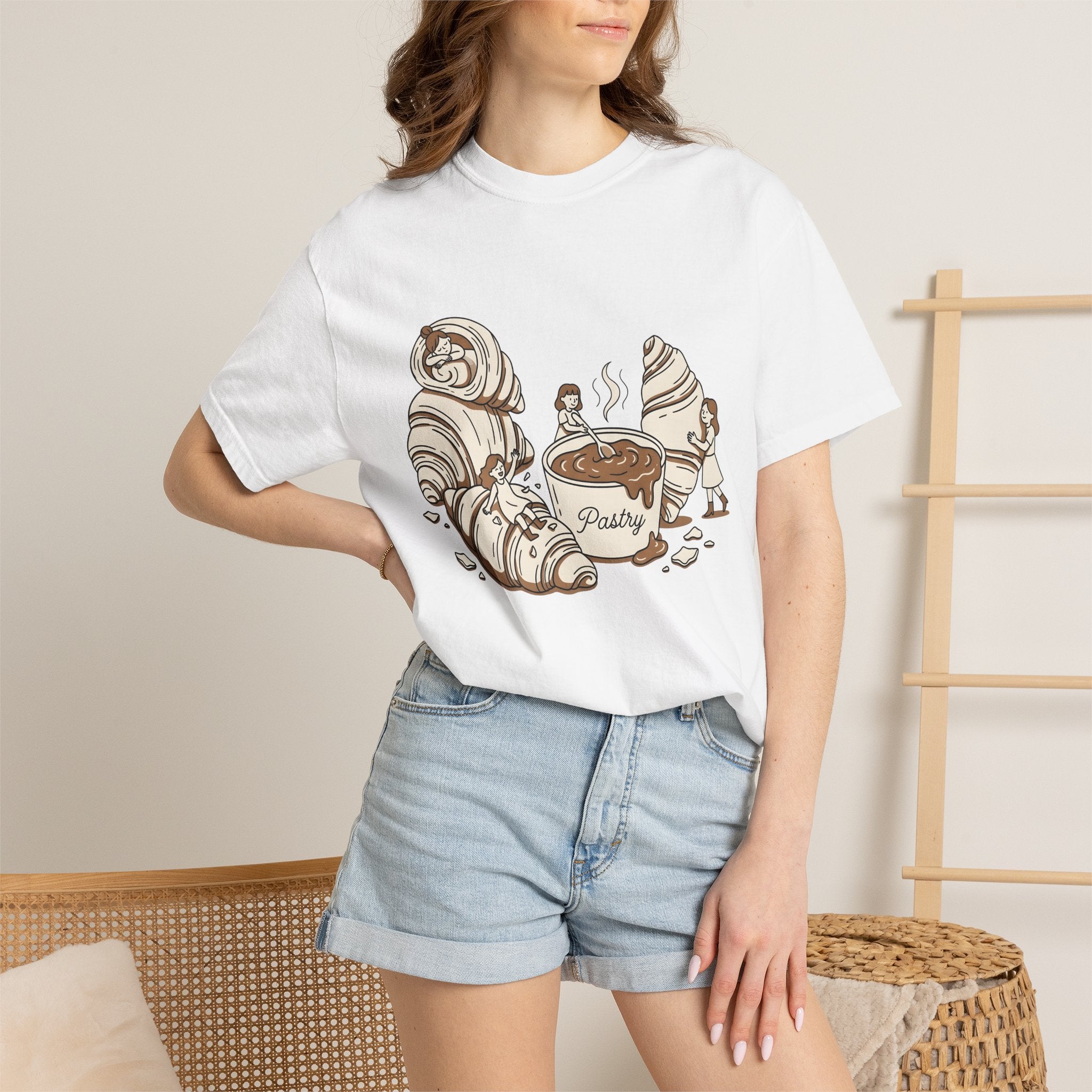 Croissant Shirt Desserts Pastry Gift Women Kawaii Tee Croissant T-Shirt Sweets Fan Cute Tshirt Bakery Graphic Sketch Latte Mug Tshirt