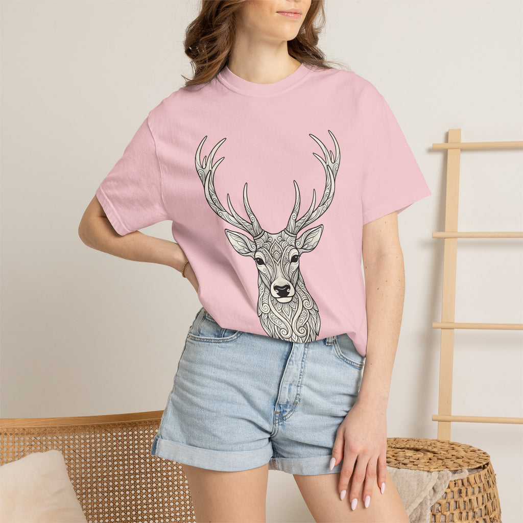 Deer Head Shirt Boho Chic Wildlife Gift Women Floral Tee Buck T-Shirt Bohemian Fan Botanical Tshirt Animal Graphic Sketch Horns Tshirt