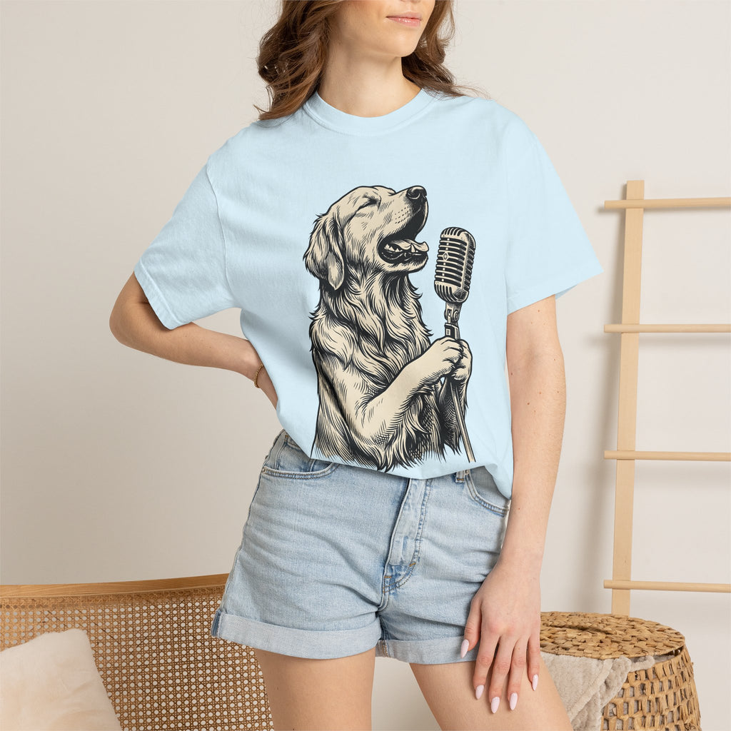 Golden Retriever Shirt Dog Guitar Gift Women Line Art Tee Retriever T-Shirt Dog Fan Illustrated Graphic Tshirt Hand Drawn Microphone Tshirt